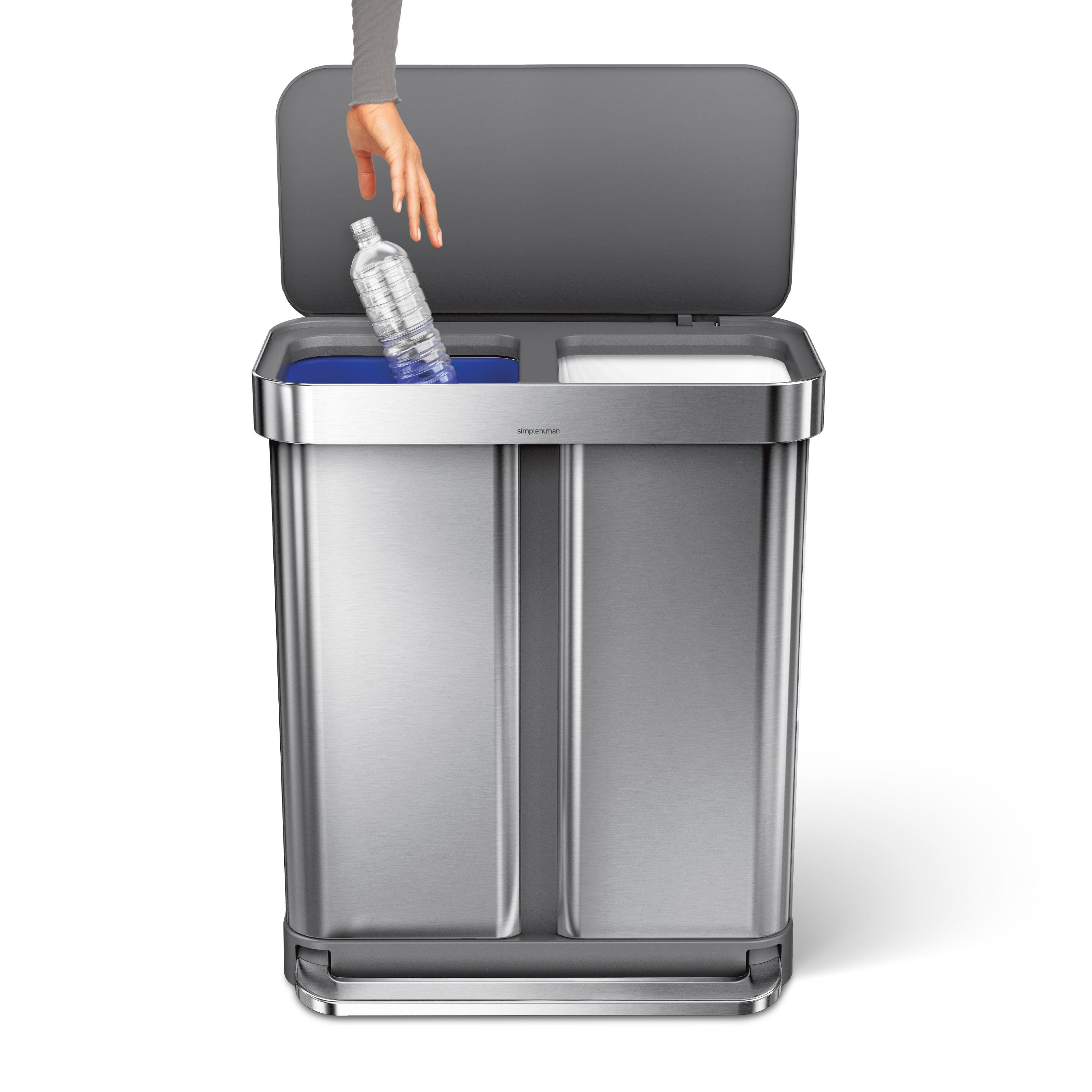 Simplehuman 58L / 15.3 Gallon Hands-Free Dual Compartment Recycling Kitchen Step Trash Can with Lid