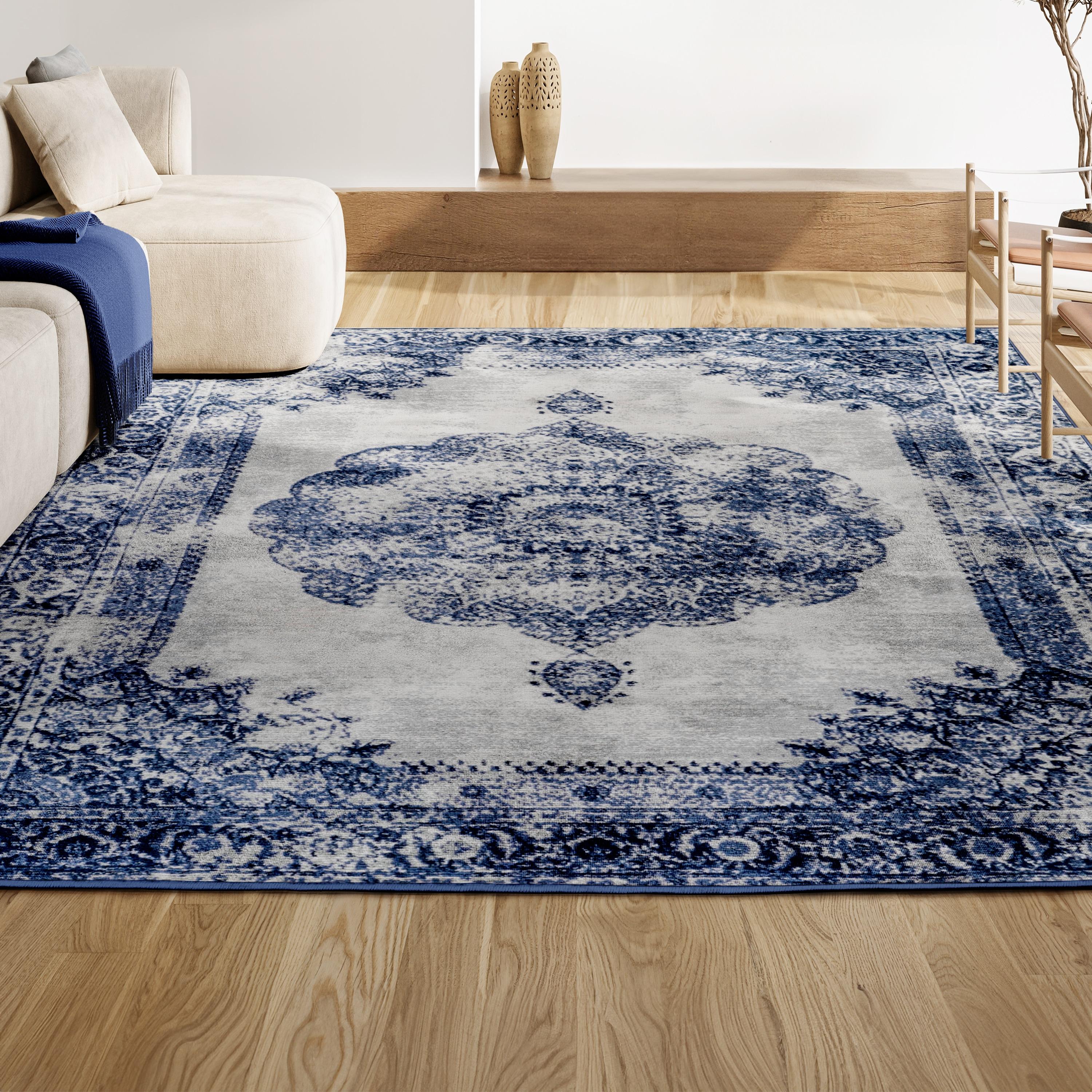 3'x5' Rosalia Cottage Medallion Area Rug, Navy/Ivory - JONATHAN Y