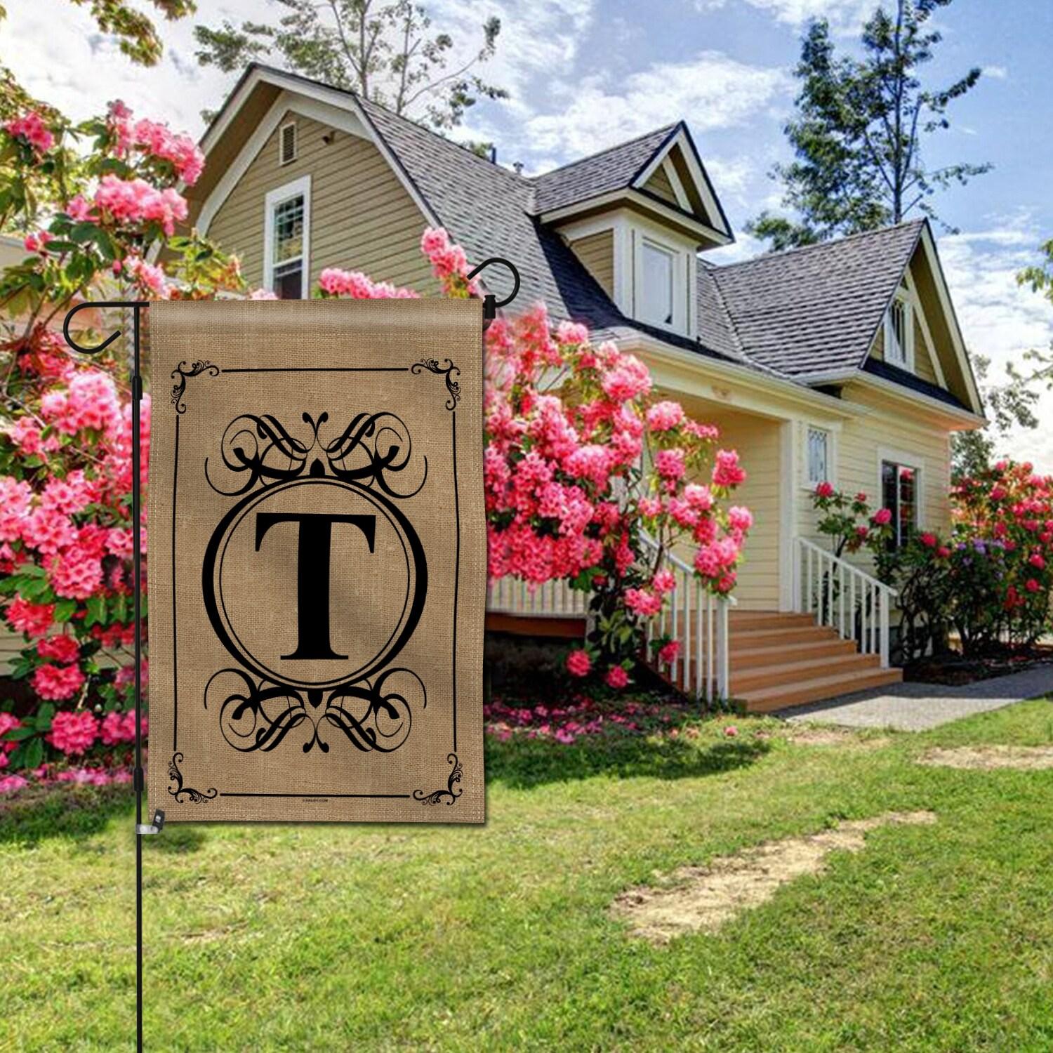 Arlmont & Co. Octaviana Classic Monogram Letter Garden Flag, Double Sided Family Last Name Initial Yard Flags - Personalized Welcome Home Decor - 18 x 12.5 Inch