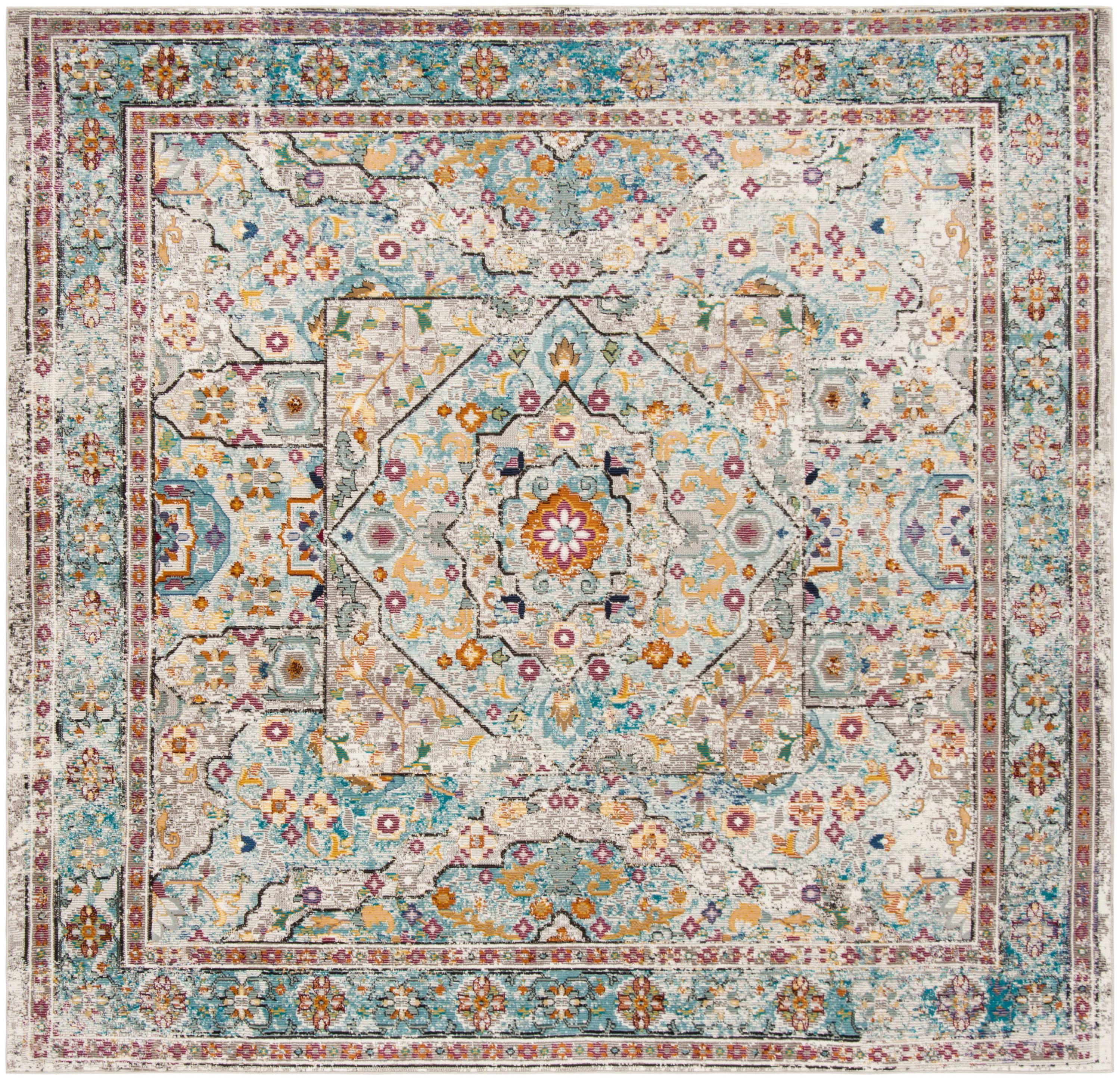 Aria ARA199 Power Loomed Area Rug - Cream/Blue - 6'5"x6'5" - Safavieh.