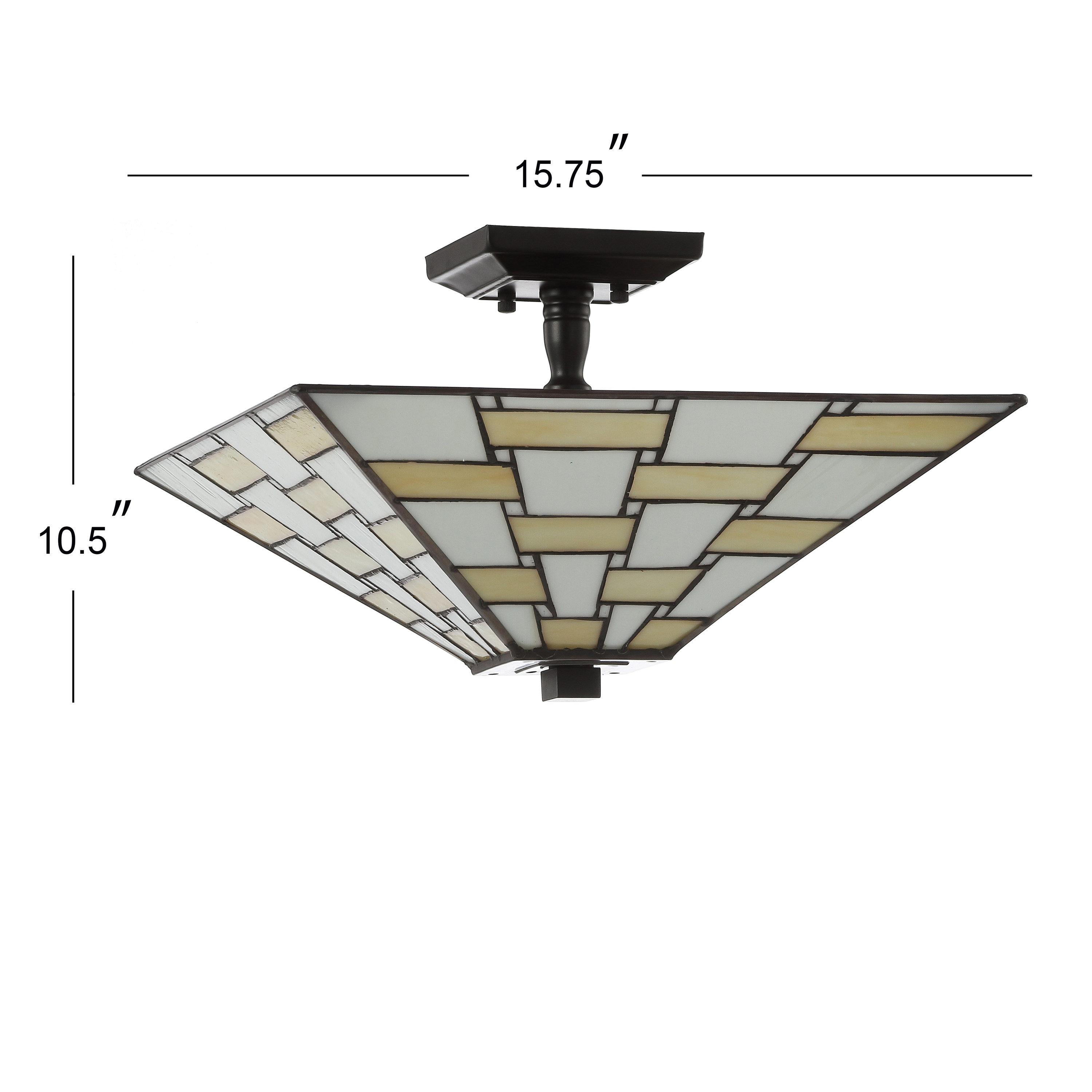 Jason 15.7 in. Tiffany-Style Glass/Metal White/Cream LED Semi-Flush Mount