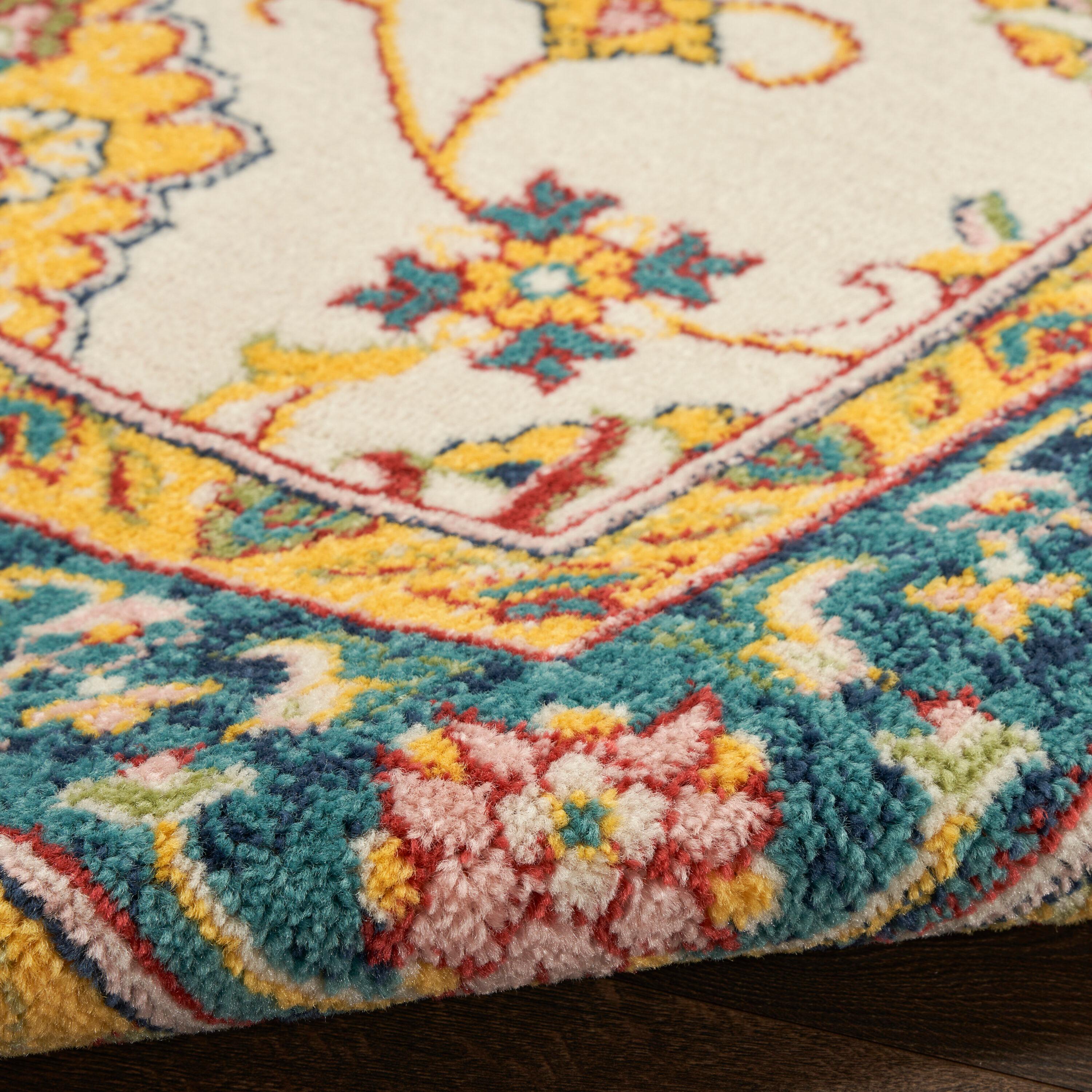 Nourison Essentials Floral Persian Indoor Outdoor Rug Ivory Gold 2'2" x 7'6"