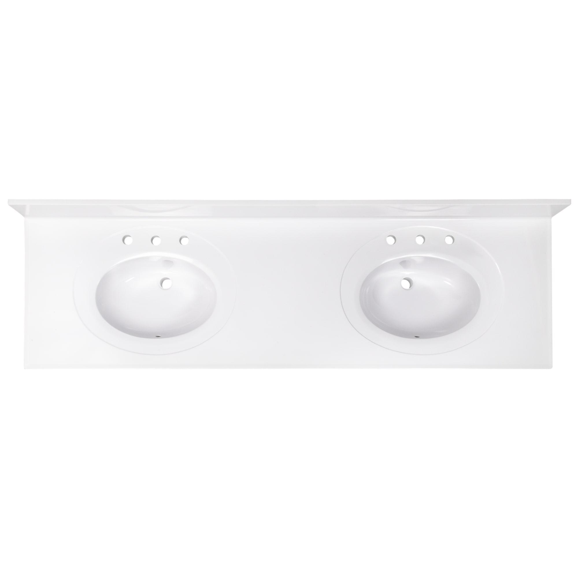 Design House 73 Inch Cultured Marble Vanity Top Two Sinks with Backsplash, White