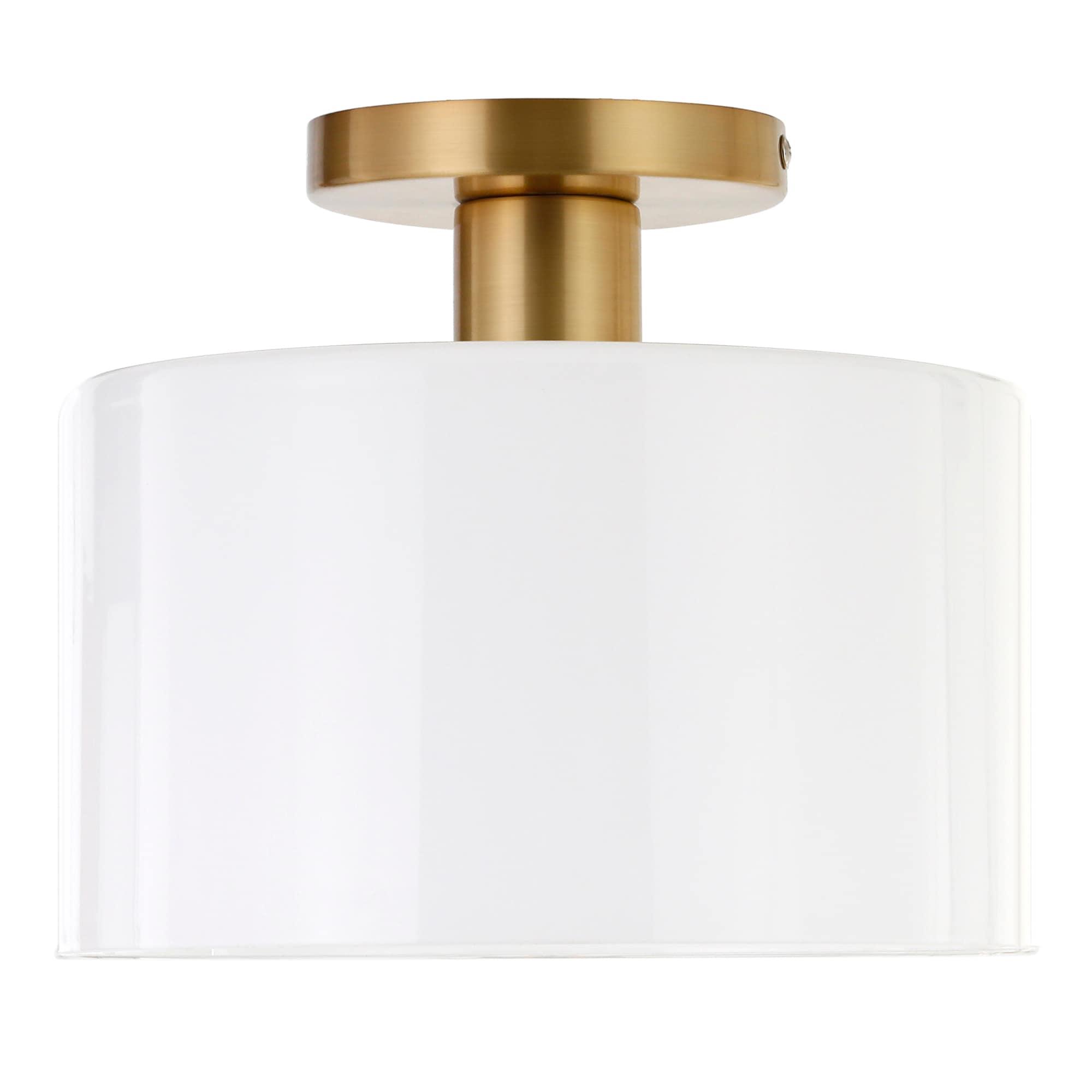 Henn&Hart 10" Brass Finish Metal/Glass Semi Flush Mount