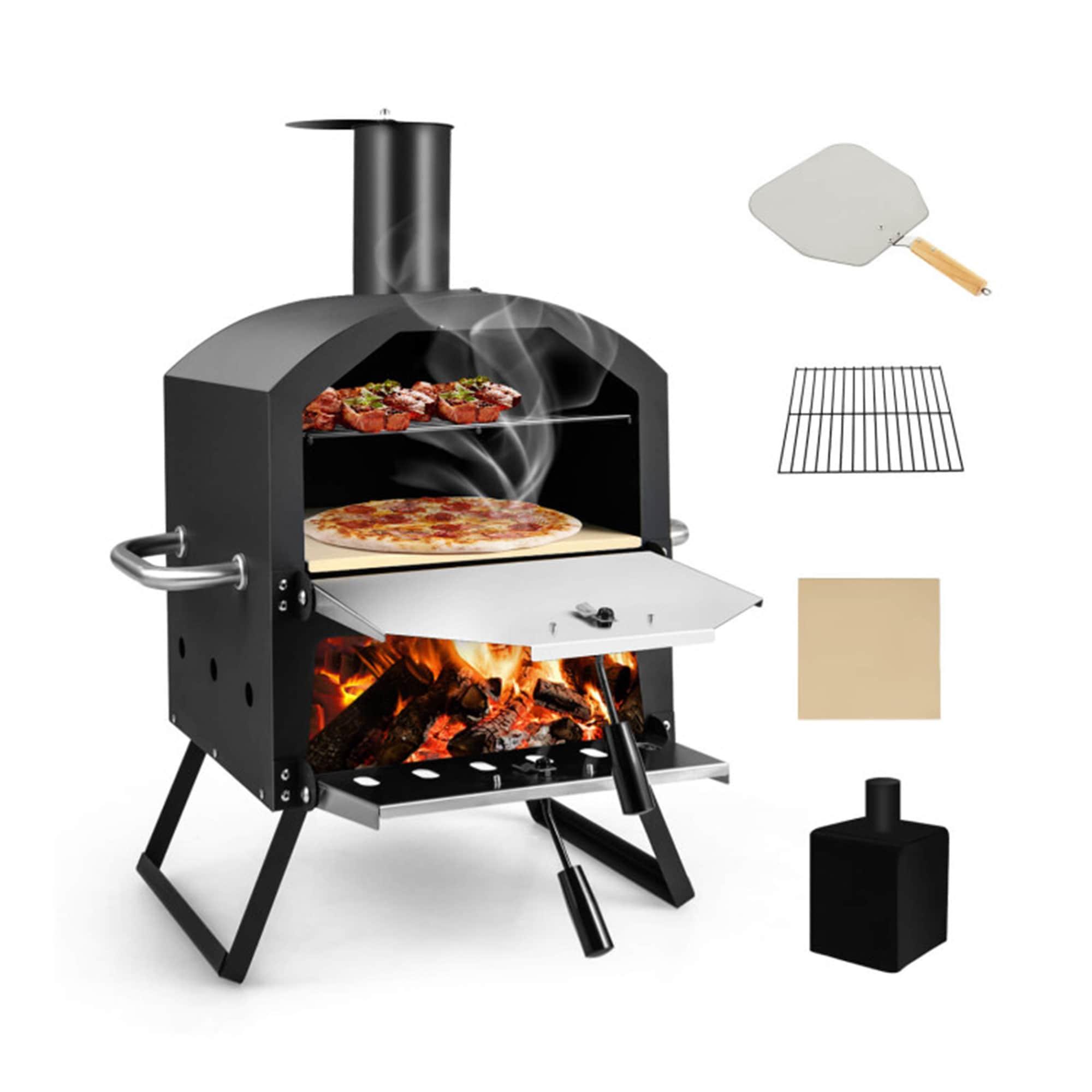 Spaco Grill, Outdoor BBQ Grill,Outdoor Pizza Oven with Anti-scalding Handles and Foldable Legs-Black