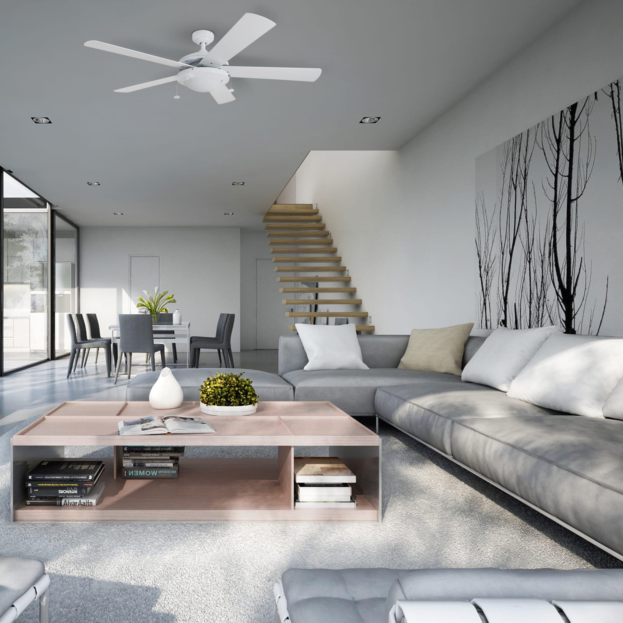 Prominence Home Bolivar 52" White Ceiling Fan with 5 Blades, Integrated LED Light Kit, Pull Chains & Reverse Airflow