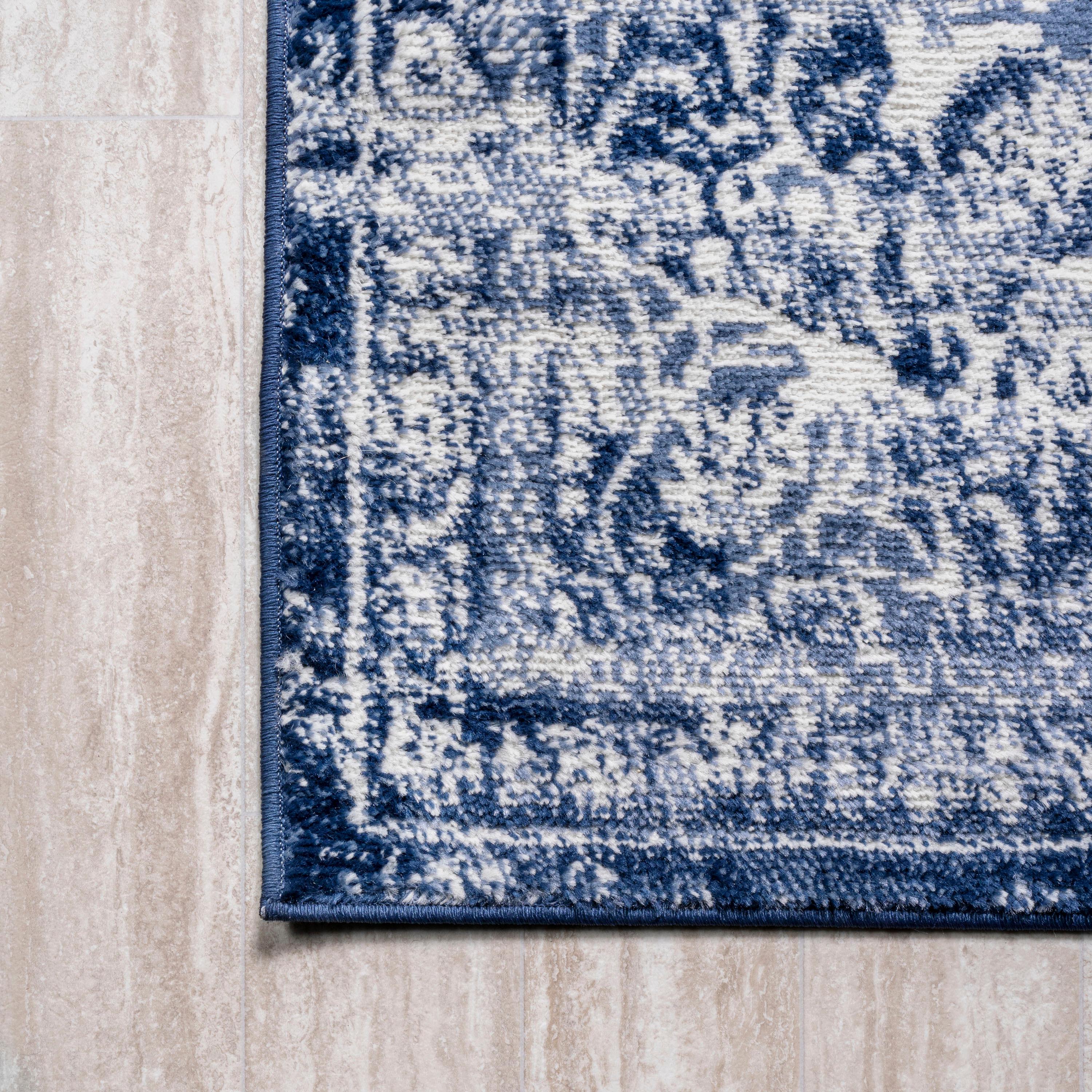 8'x10' Alhambra Ornate Medallion Modern Area Rug, Navy/Ivory - JONATHAN Y
