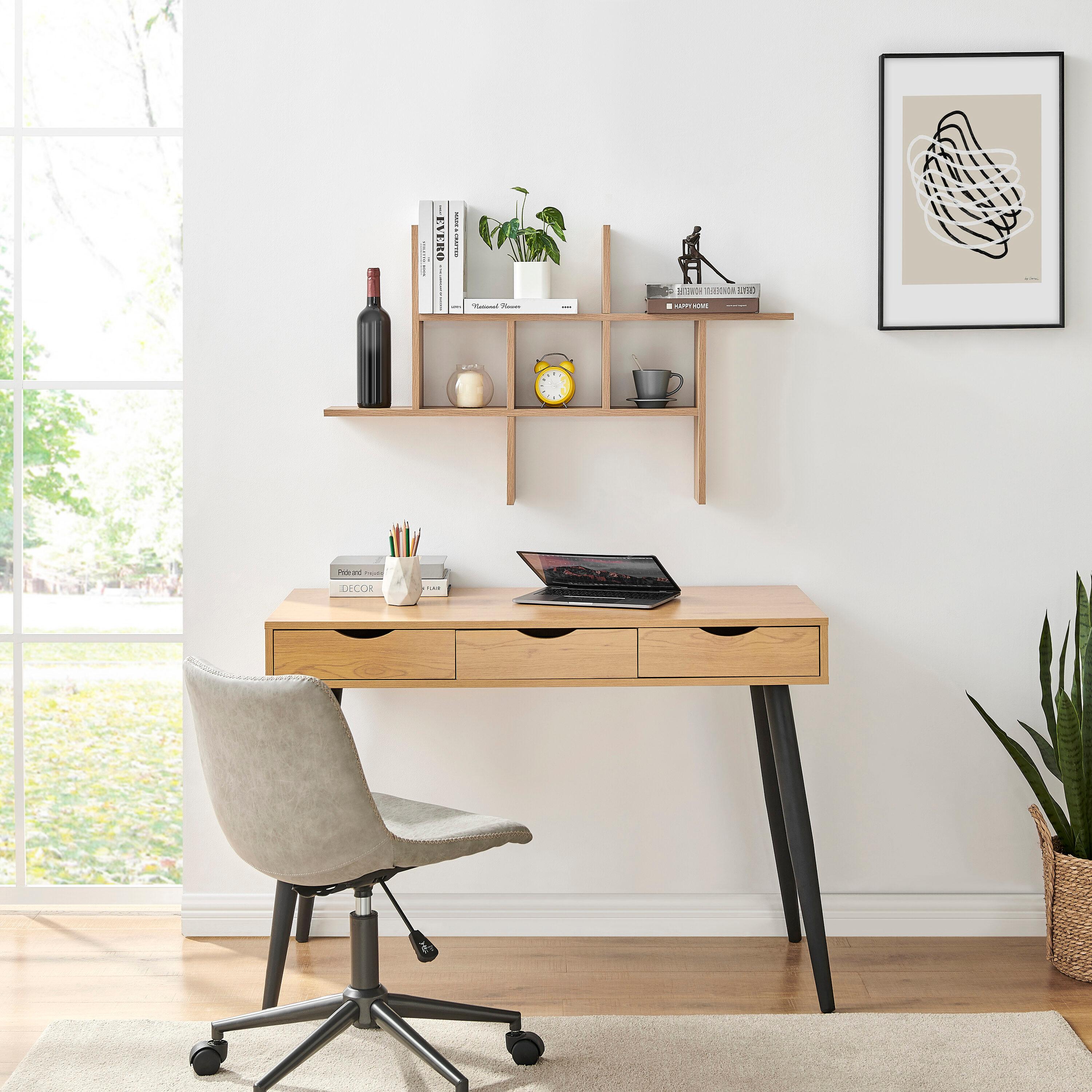 Danya B. 40" x 24" Cantilever Cubby Wall Shelf Chestnut: Mid-Century Modern Style, Laminated MDF, Iron Hardware