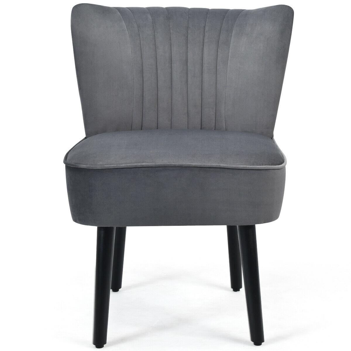 Topbuy Set of 2 Flannel Accent Chairs Upholstered Armless Wingback Leisure Chairs Stone Grey