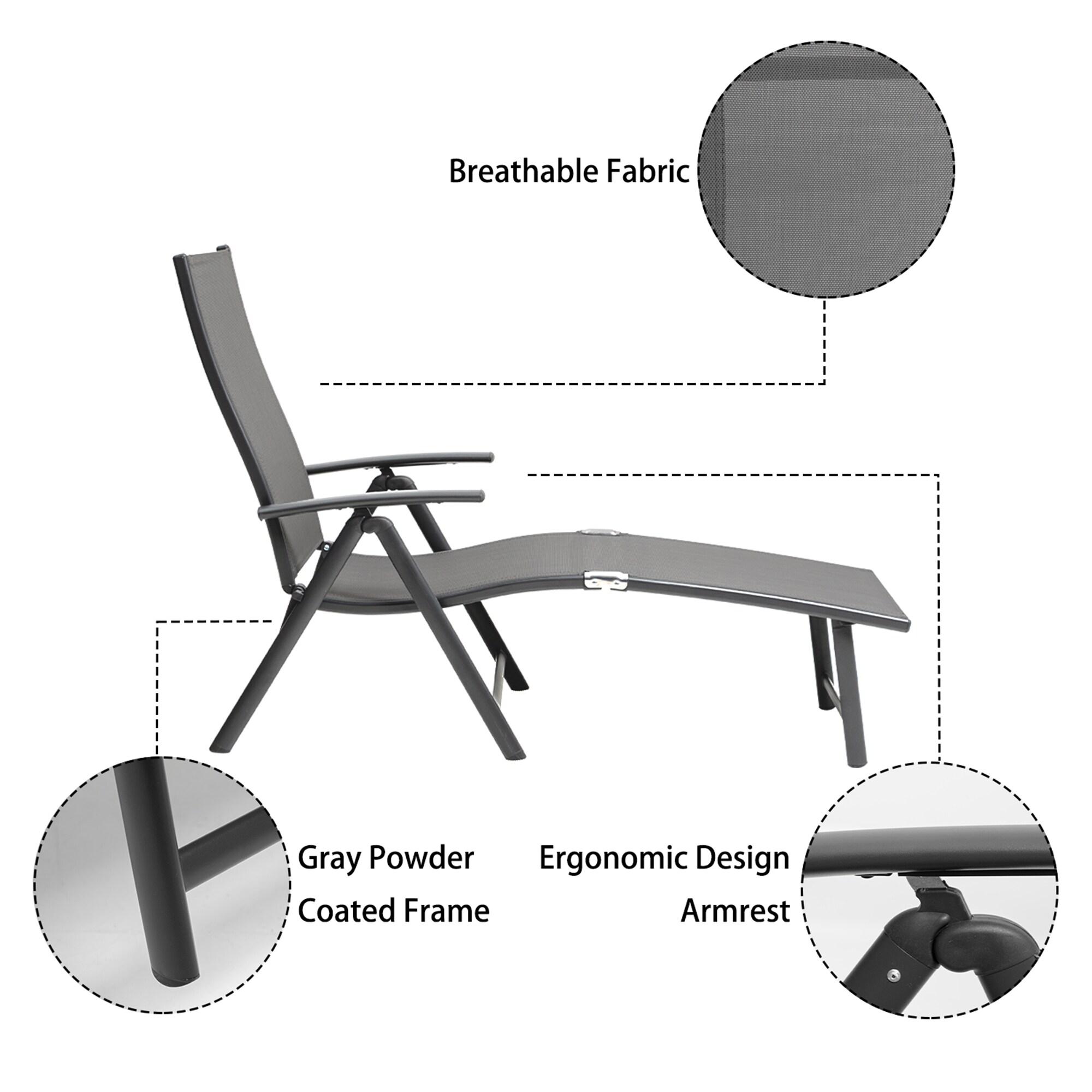 2pc Outdoor Aluminum Adjustable Chaise Lounges - Black/Gray - Crestlive Products: Foldable, Weather-Resistant, No Assembly Required