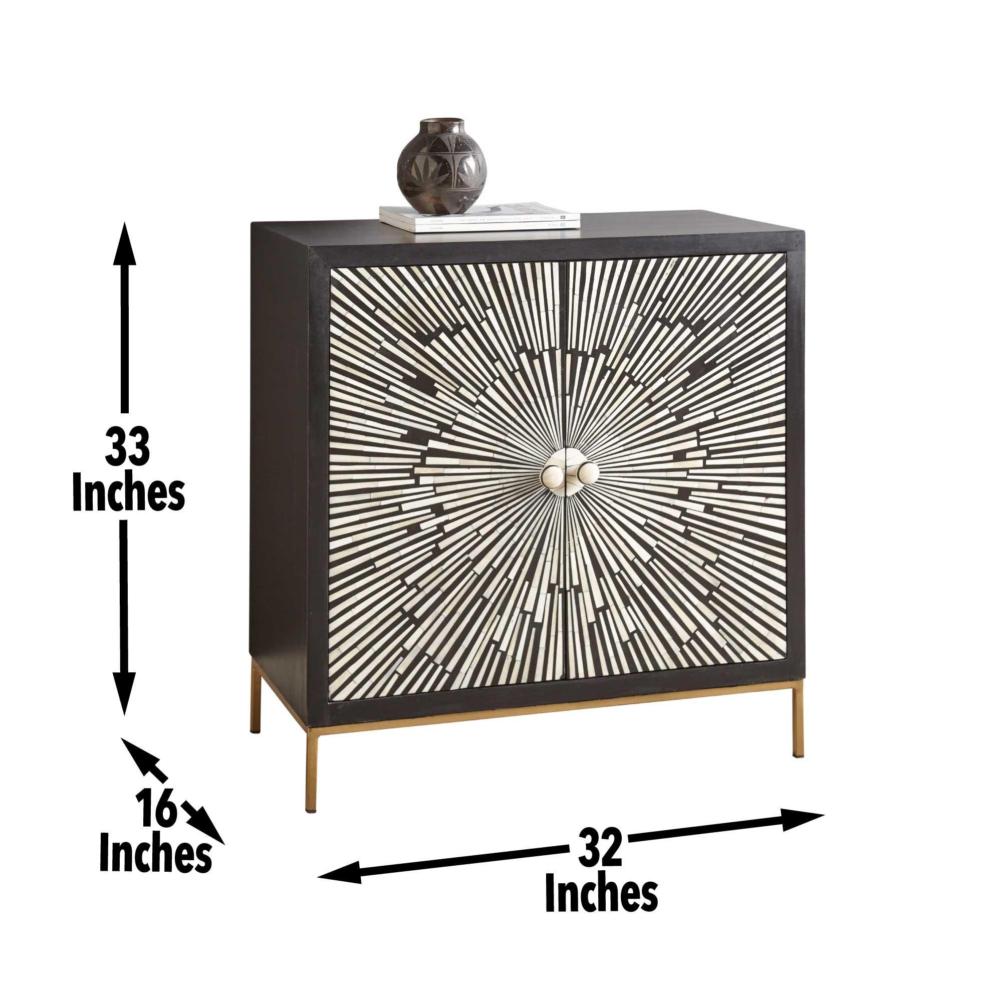 Steve Silver Co. 2 Doors Amika Sunburst Accent Cabinet Black/White: Modern Luxury Storage, Glossy Finish, No Assembly Required