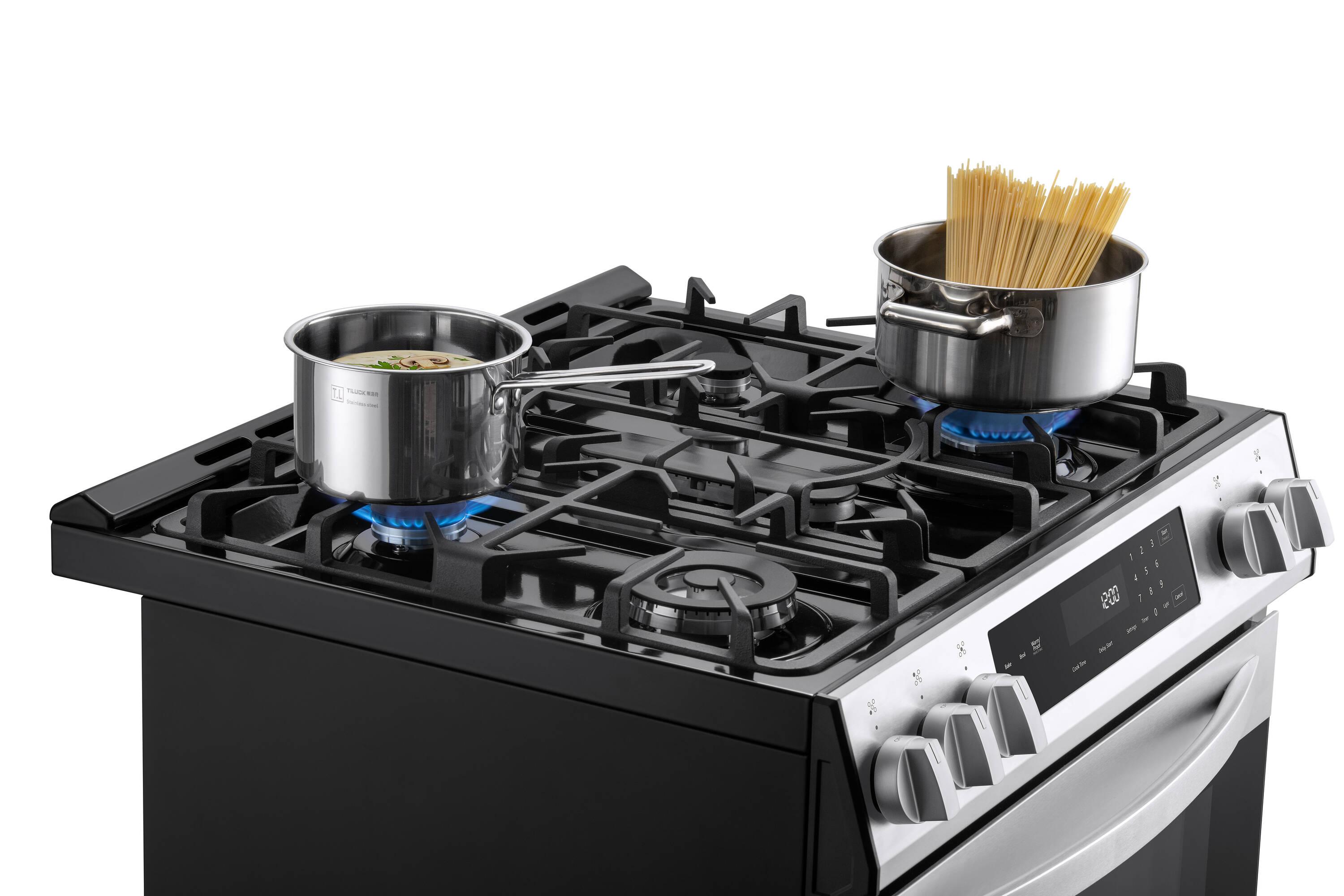 Kenmore 5.6 cu. ft. Front-Control Gas Range with 5 Burners and Hidden Bake Stainless Steel