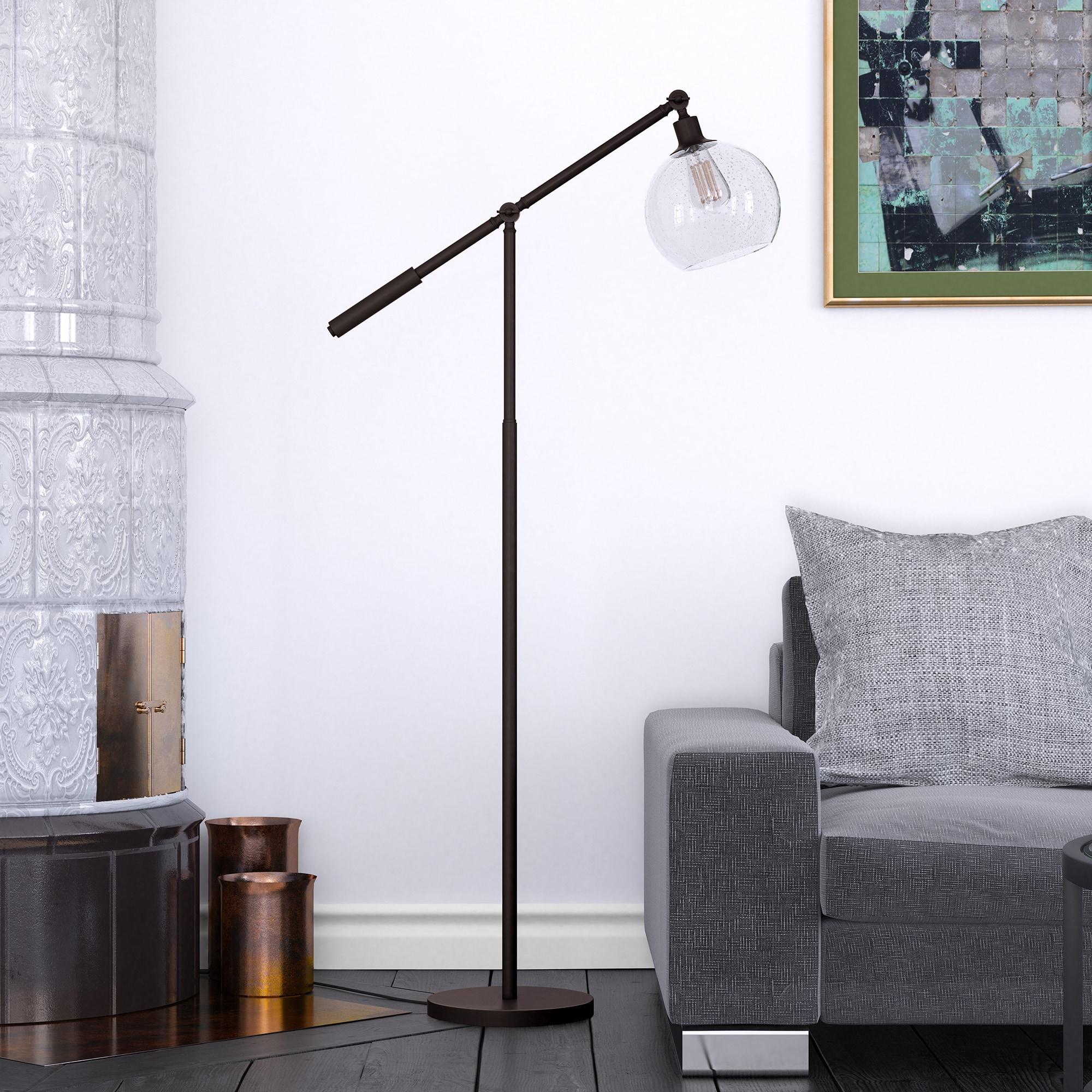 Evelyn&Zoe Dardan 60.62" Tall Floor Lamp with Glass shade in Blackened Bronze/Seeded