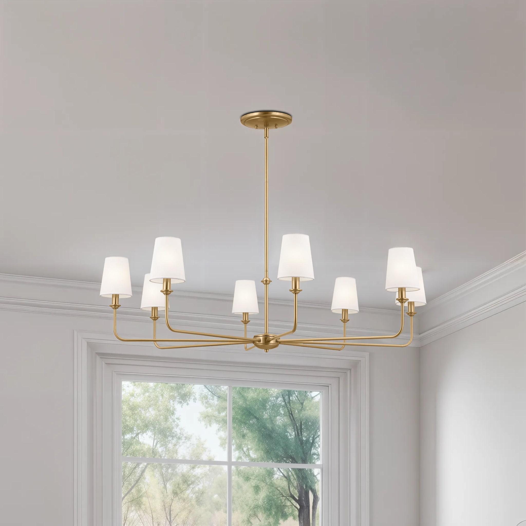 Classic 8 Light Chandelier with White Linen Shades