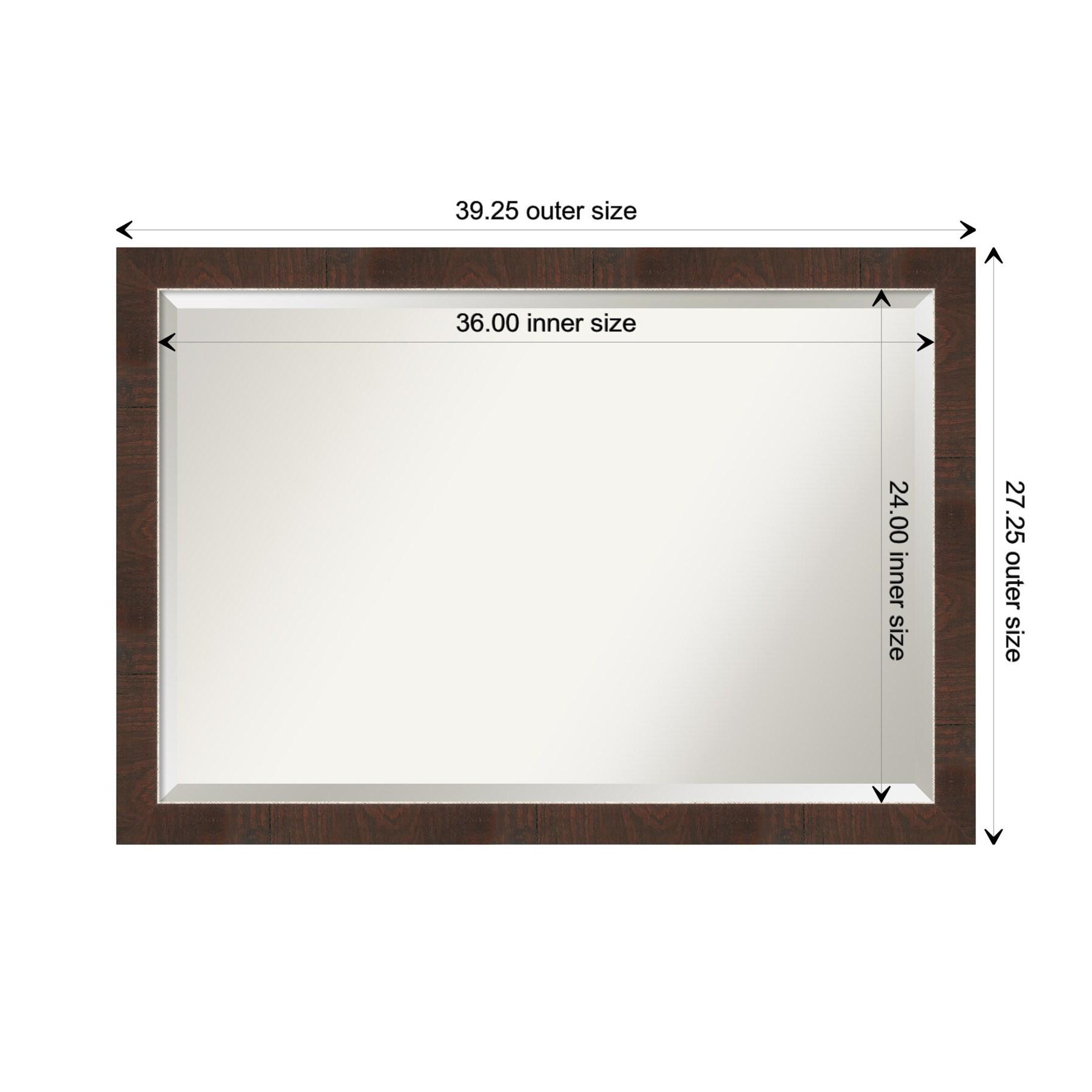 39"x27" Wildwood Narrow Framed Wall Mirror Brown - Amanti Art: Beveled, Rectangular, Polystyrene Frame