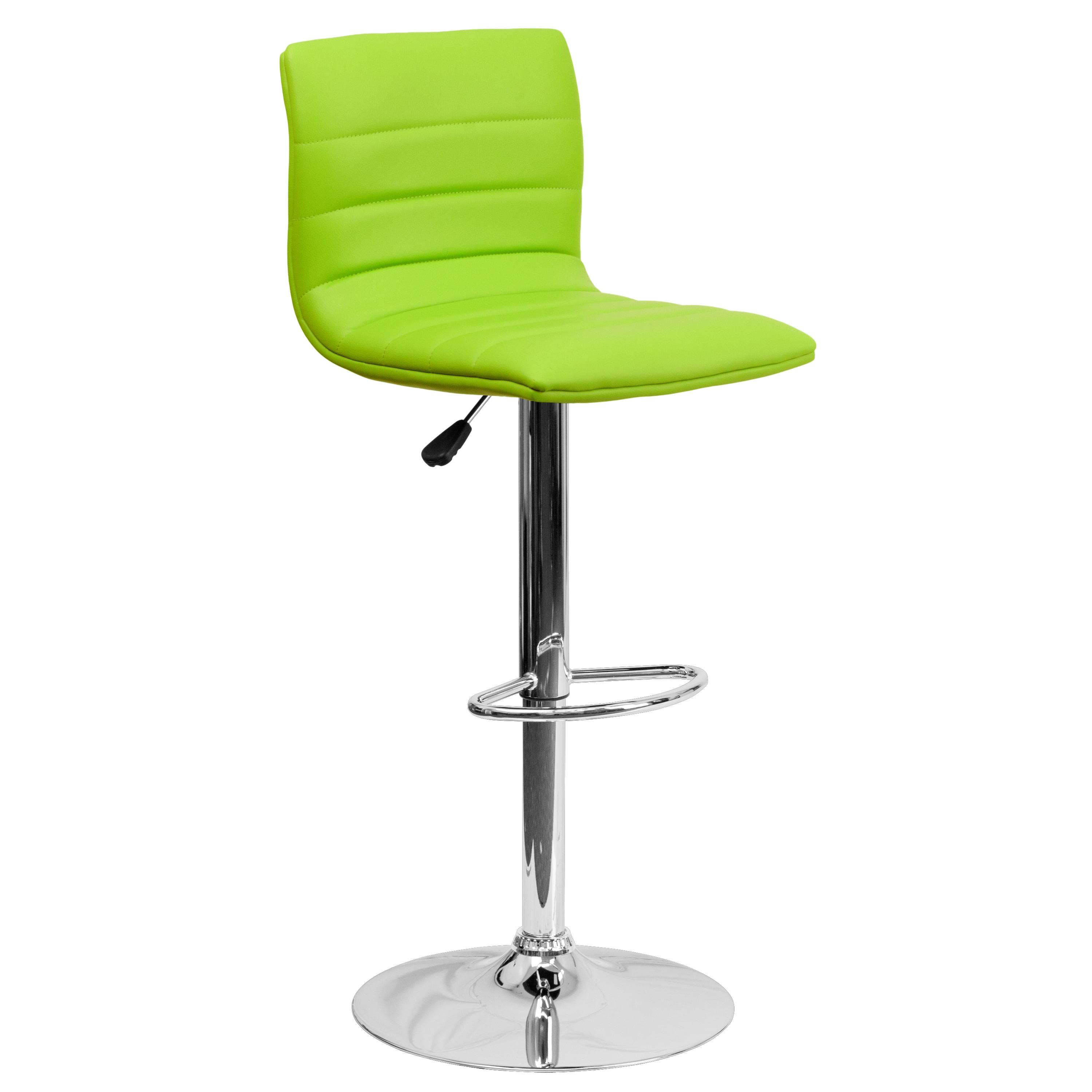 Flash Furniture Modern Green Vinyl Adjustable Bar Stool with Back, Counter Height Swivel Stool with Chrome Pedestal Base