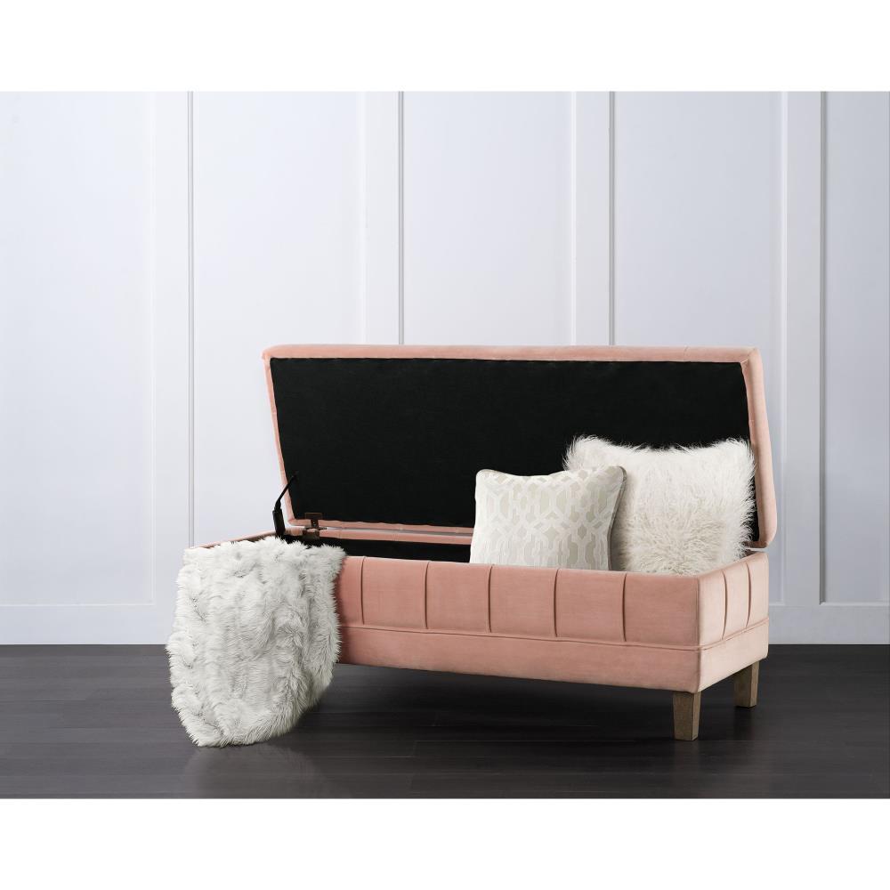 Jude Tufted Storage Ottoman Blush - Picket House Furnishings: Velvet Upholstered, Rectangular with Wooden Legs