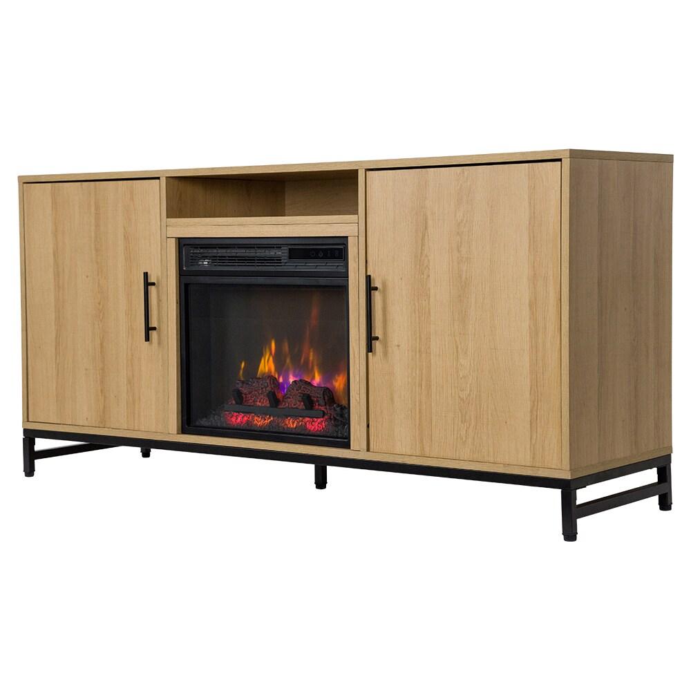 Modern Ember Rochester TV Stand, Entertainment Center, TVs up to 60", 2 Cabinets, 3 Shelves, with 18" Electric Fireplace