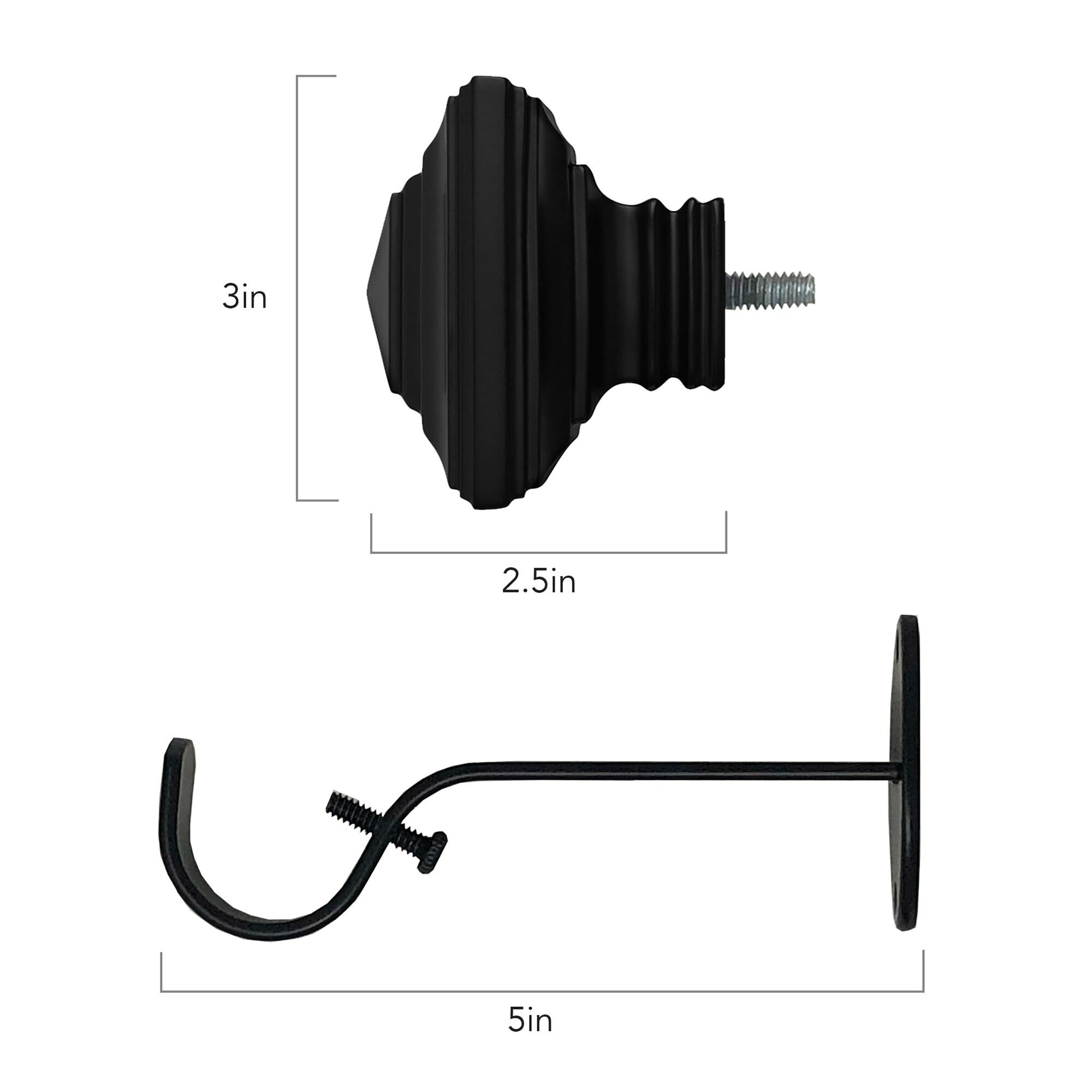 Florence 1" Window Drapery Single Curtain Rod with Stacked Square Finial - 28"-48" - Black - Elrene Home Fashions