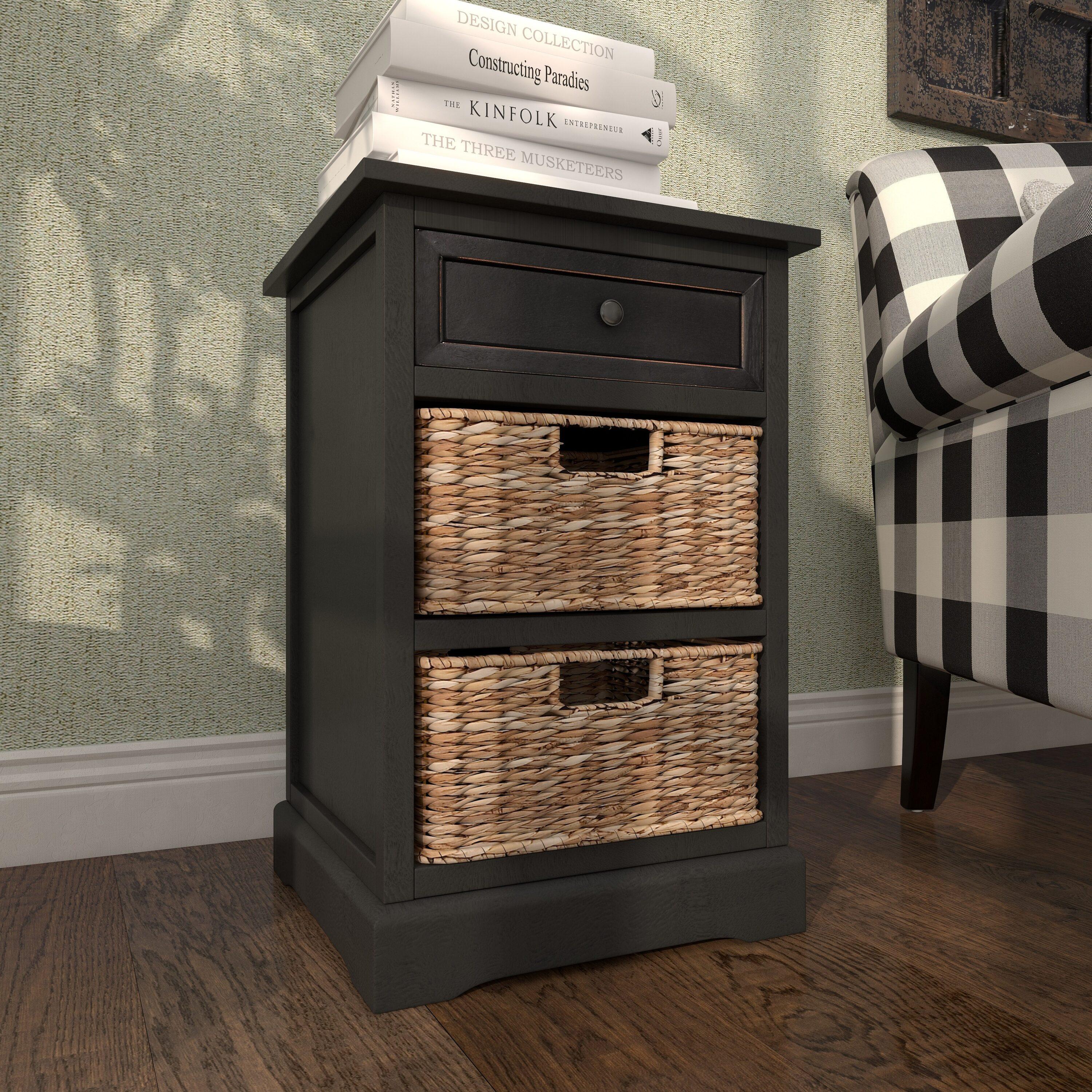 Farmhouse Wooden Chest with Wicker Basket Drawers Black - Olivia & May: No Assembly, Indoor Use, MDF Composite