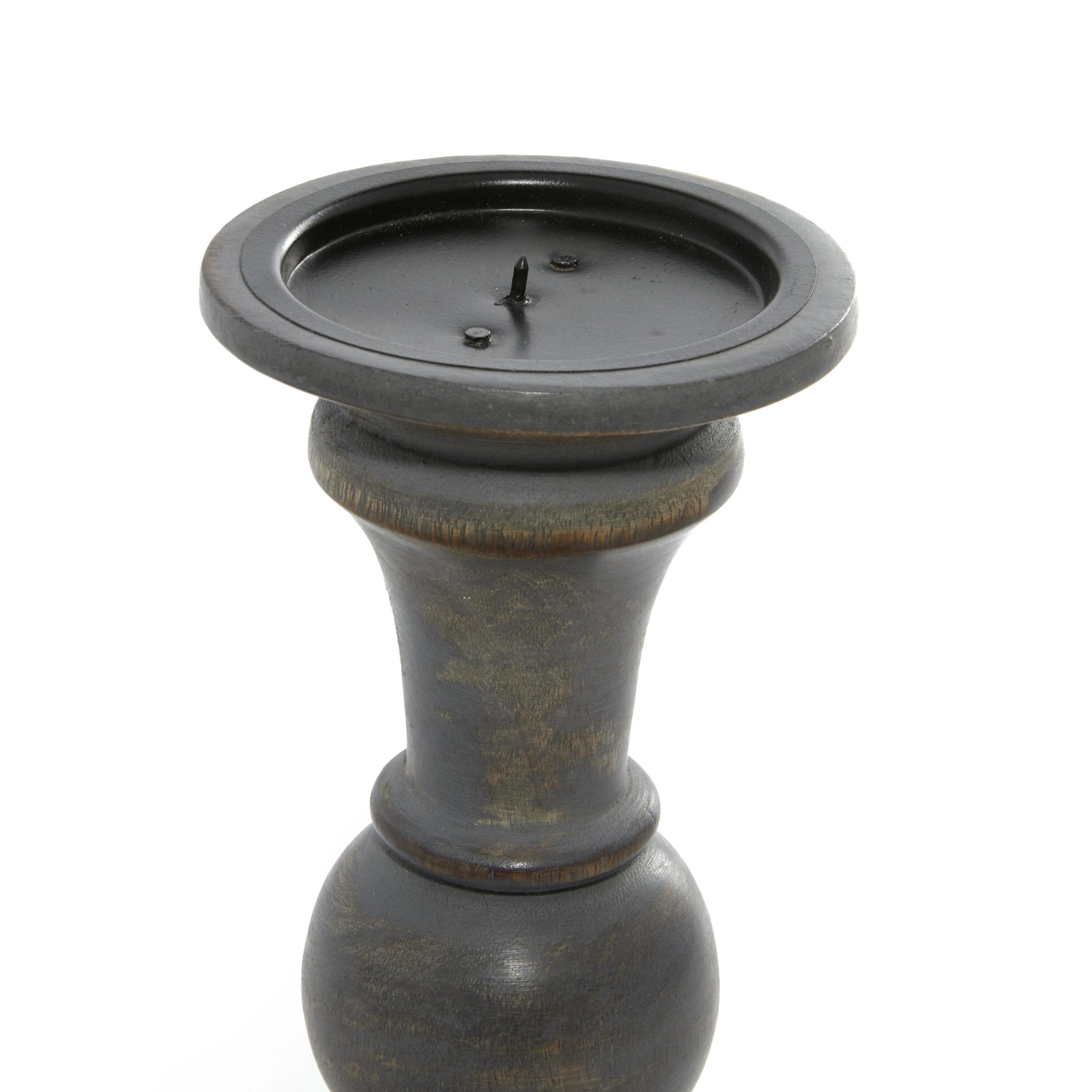 DecMode 3 Candle Dark Gray Wood Candle Holder, Set of 3