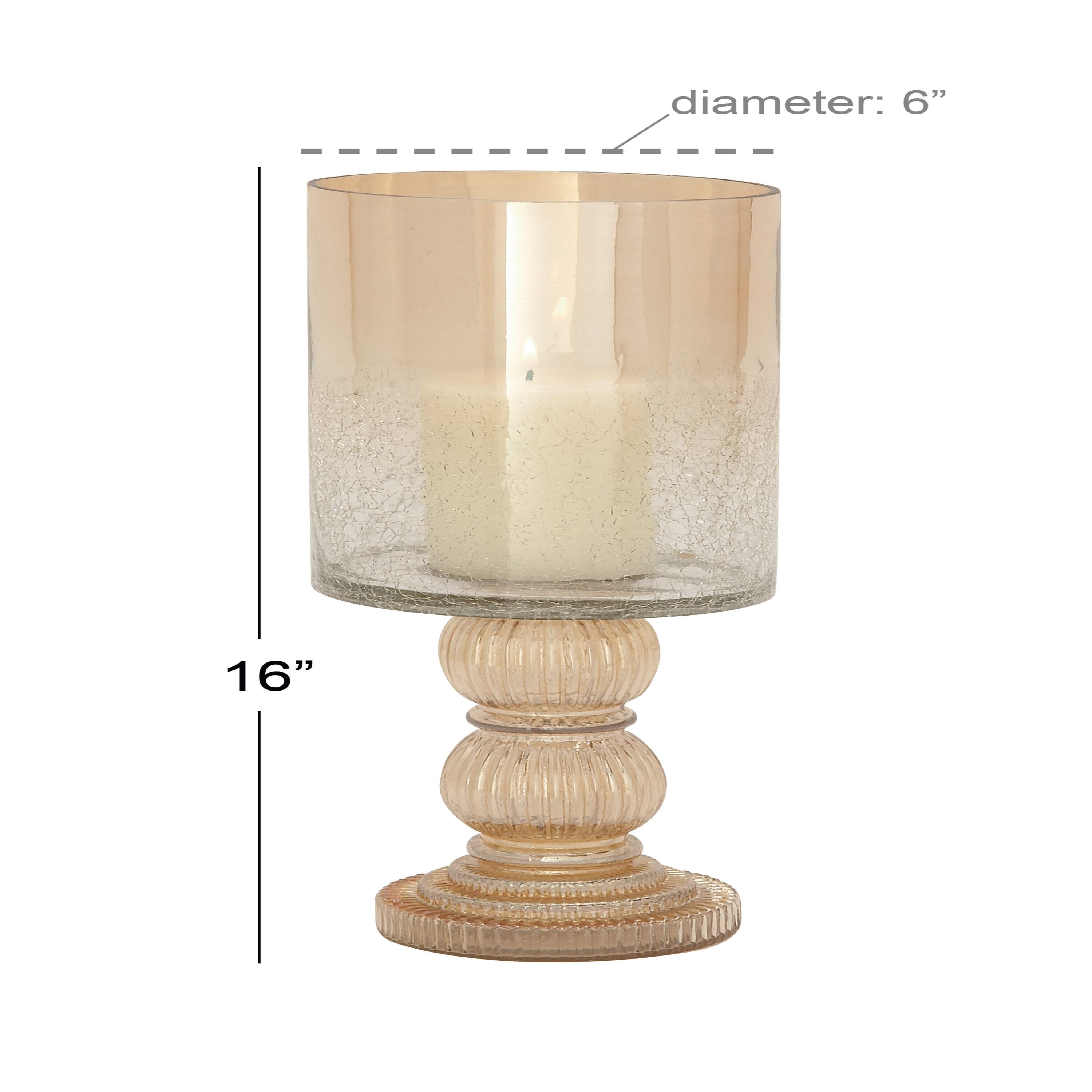 DecMode Gold Glass Handmade Turned Style Pillar Hurricane Lamp with Faux Mercury Glass Finish