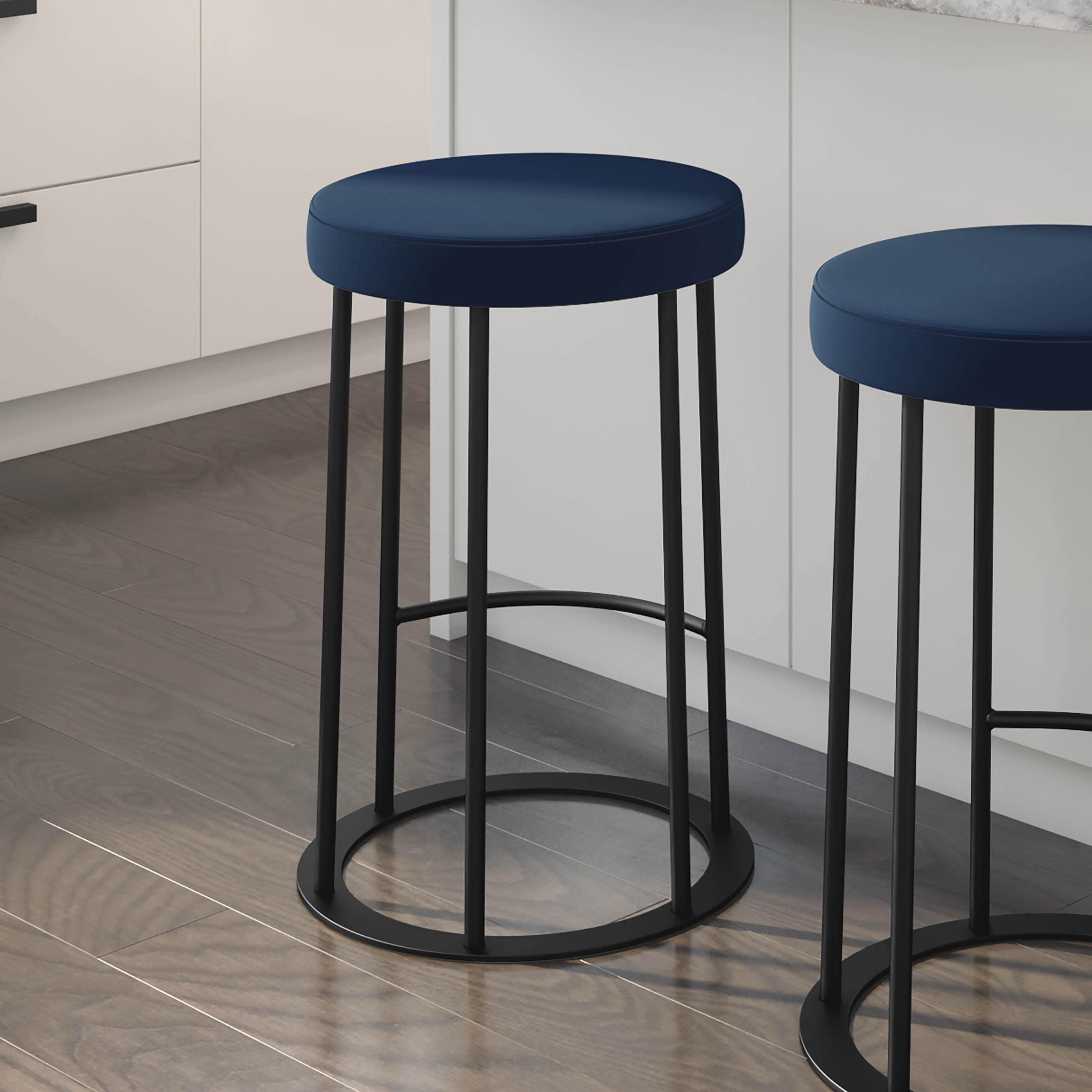 Amisco Iris 26 In. Counter Stool - Blue Polyurethane / Black Metal