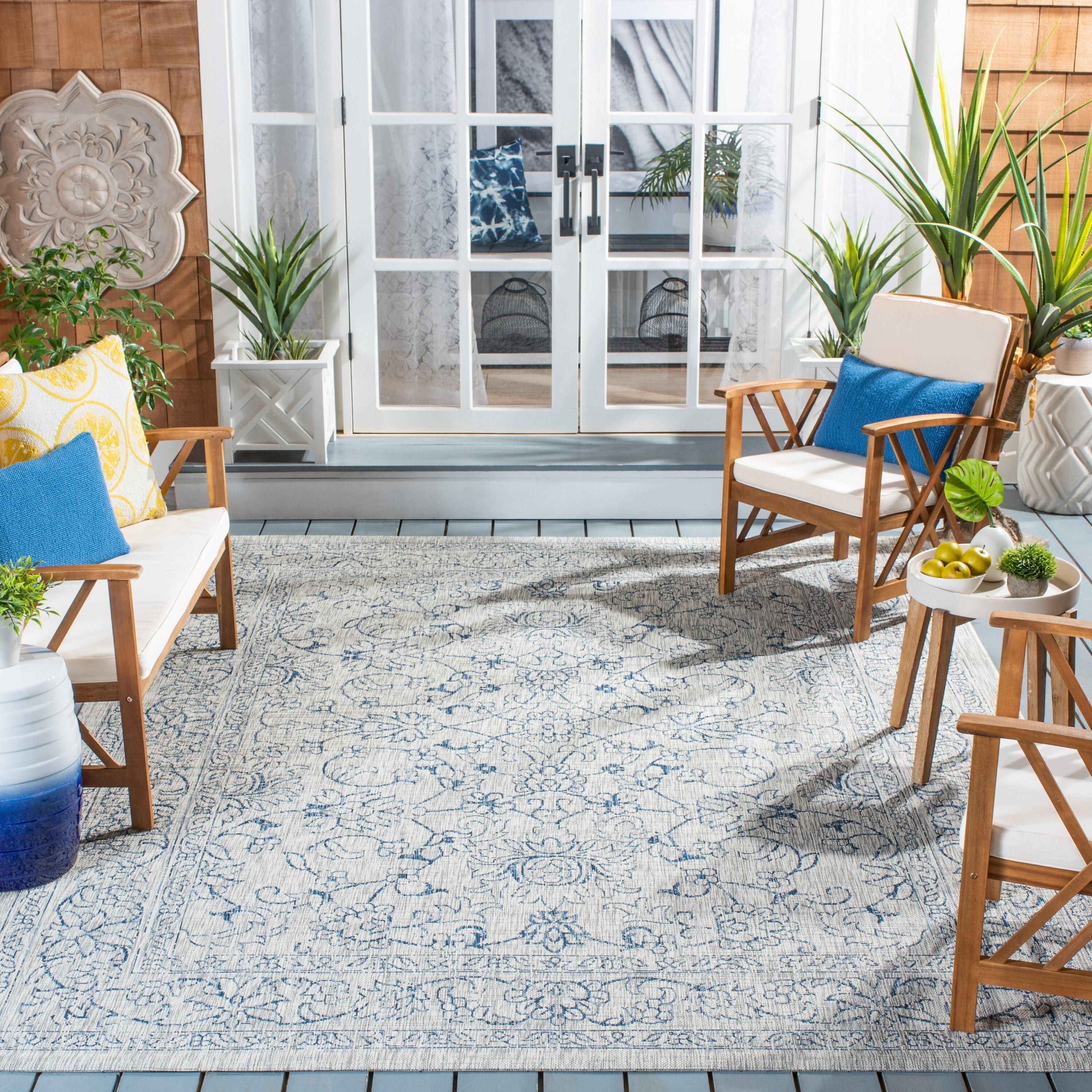 Courtyard CY8680 Power Loomed Indoor and Outdoor Area Rug - Grey/Navy - 8'x11' - Safavieh