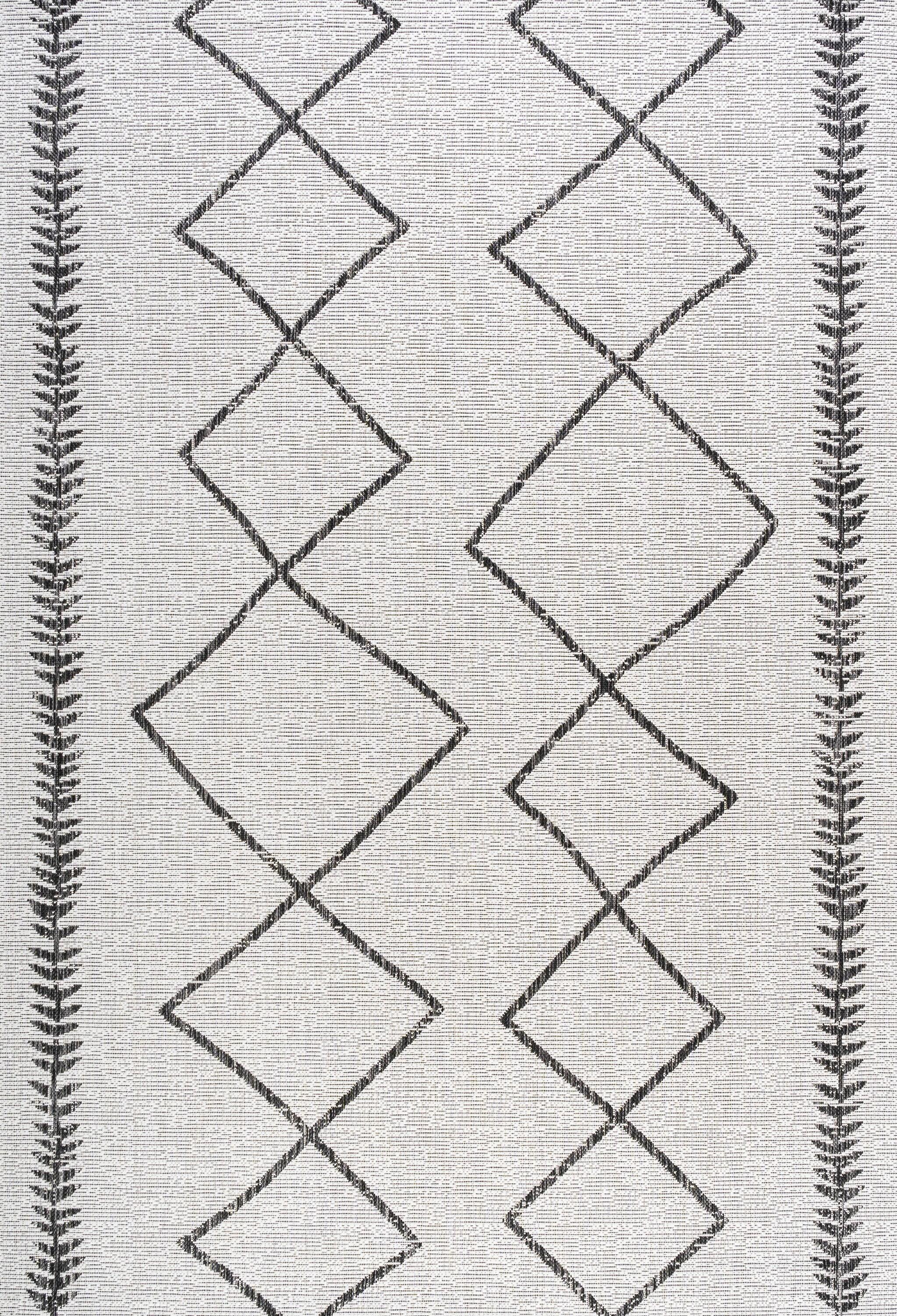 3'x5' Derya  Diamond Trellis Indoor/Outdoor Area Rug, Ivory/Black - JONATHAN Y