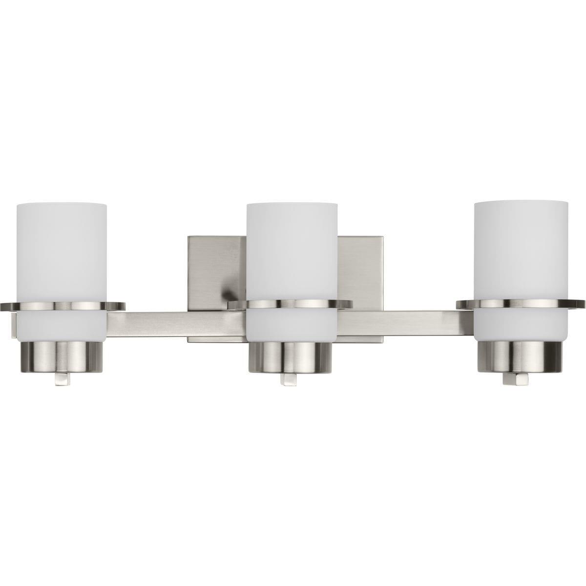 Progress Lighting Reiss 3-Light Vanity Light, Brushed Nickel, White Glass Shade
