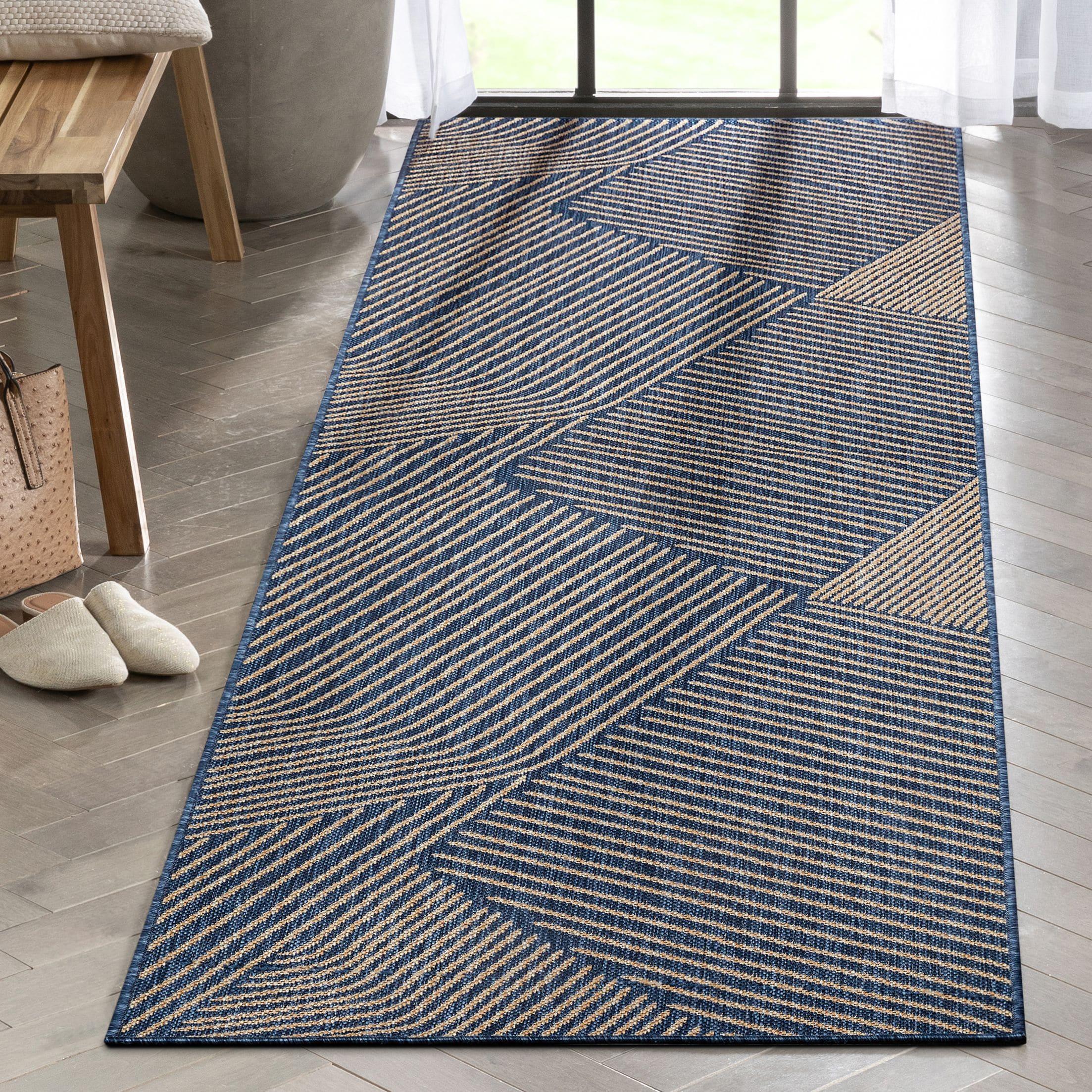 Marshanna Linden Modern Stripes Indoor/Outdoor Blue Flat-Weave Rug