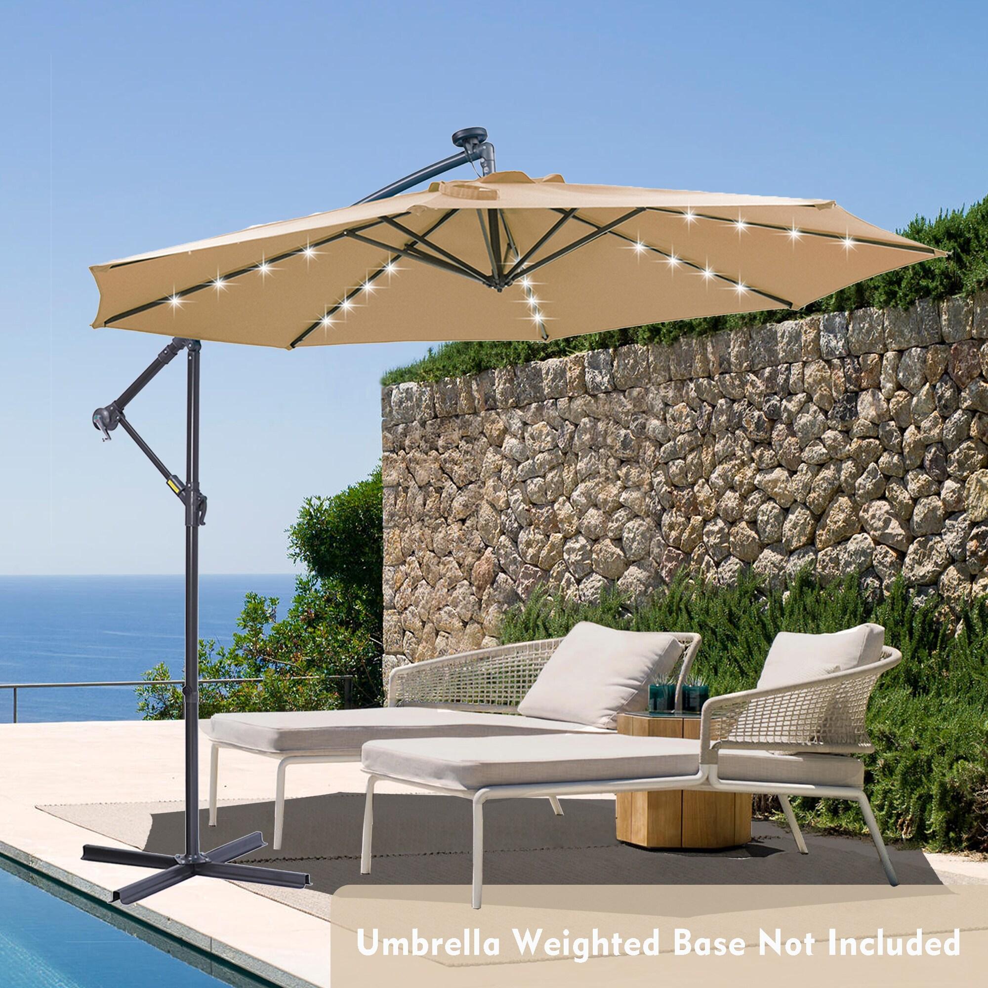 10 FT Solar LED Patio Umbrella with Hanging Cantilever Design, 32 Lights, Adjustable Tilt, Waterproof and UV Protection for Outdoor Garden, Deck, and Patio