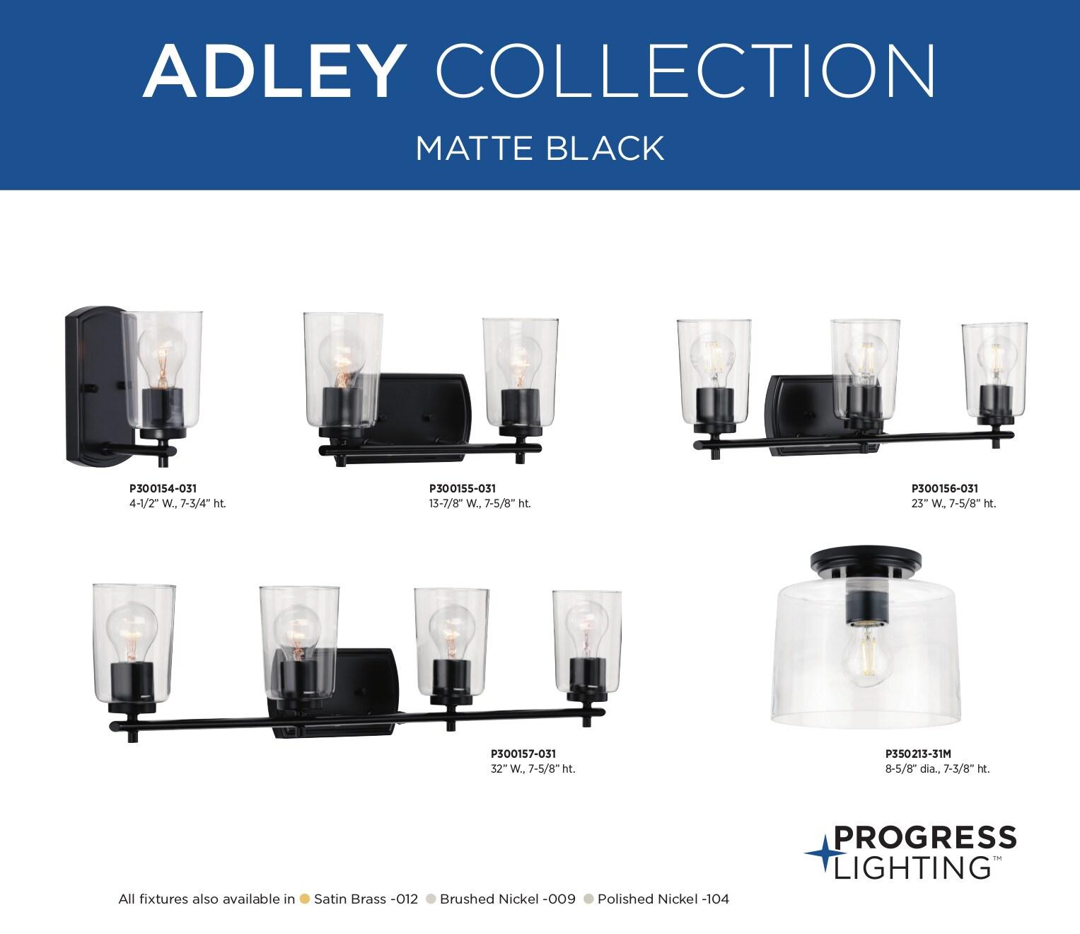 Progress Lighting Adley 2-Light Bath Wall Light, Black, Clear Glass Shades