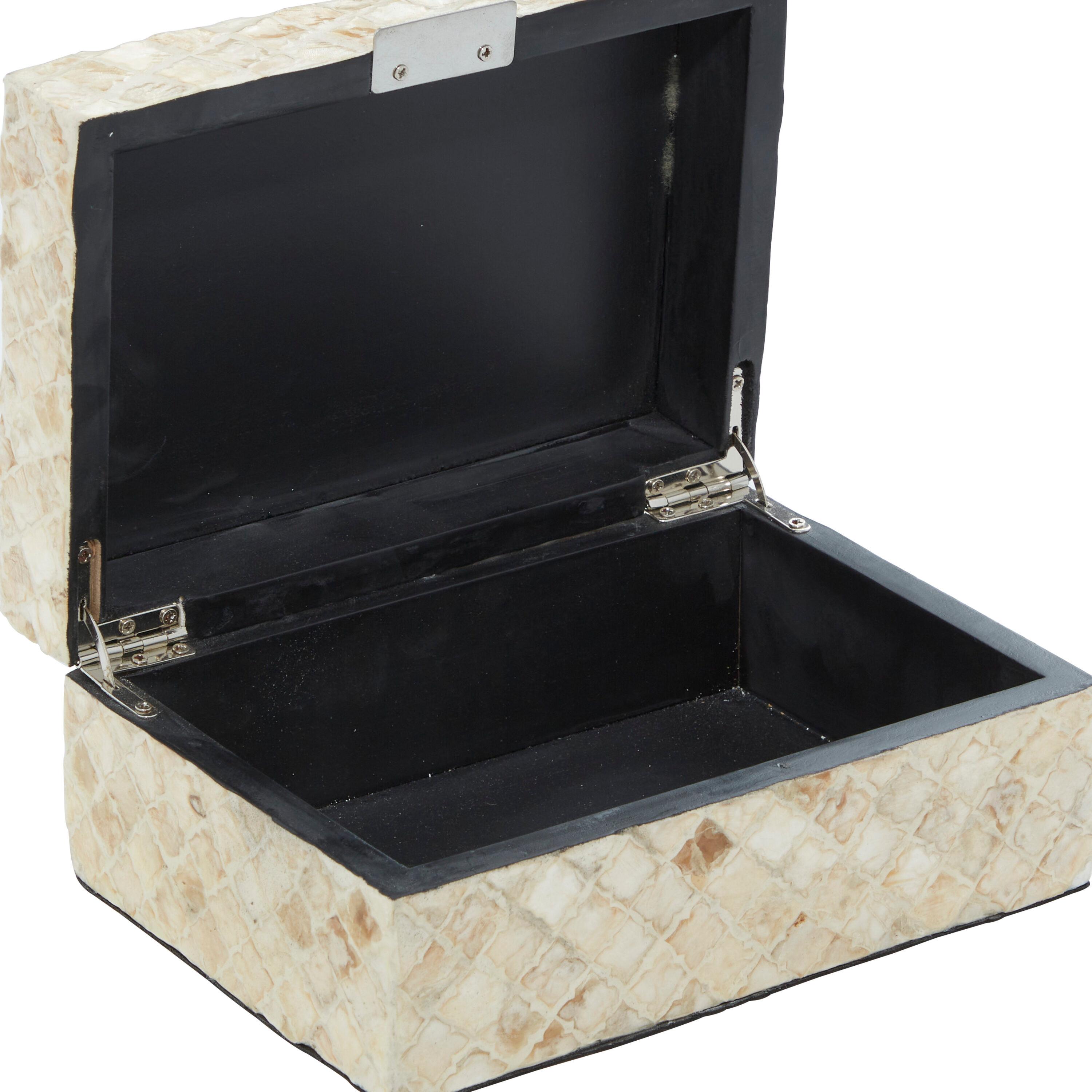 Set of 2 Shell Inlaid Wooden Boxes Natural - Olivia & May: Coastal Style Storage with Felt Stoppers
