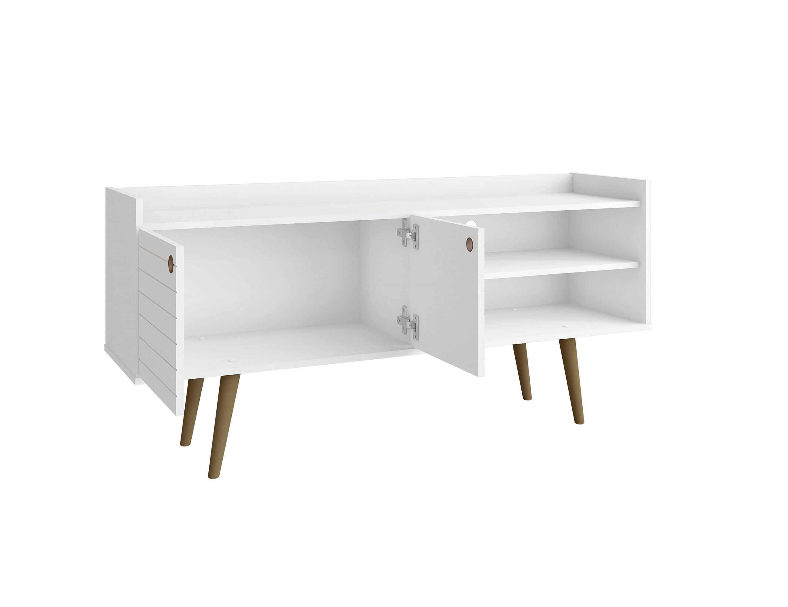 Bogart Mid Century Modern TV Stand for TVs up to 50'': Media Stand with Open Shelves & Cable Management - Manhattan Comfort