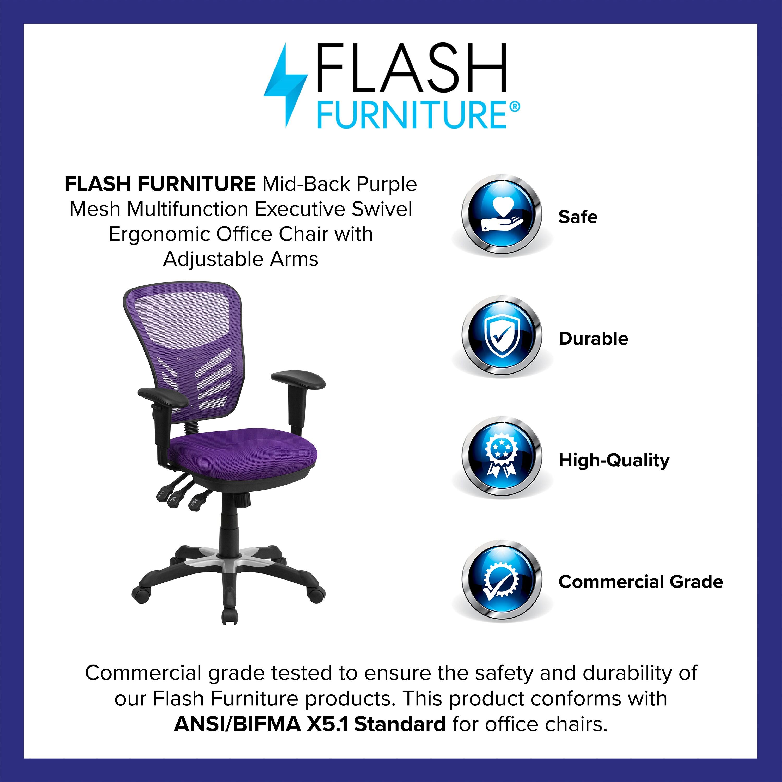 Flash Furniture Nicholas Mid-Back Purple Mesh Multifunction Executive Swivel Ergonomic Office Chair with Adjustable Arms