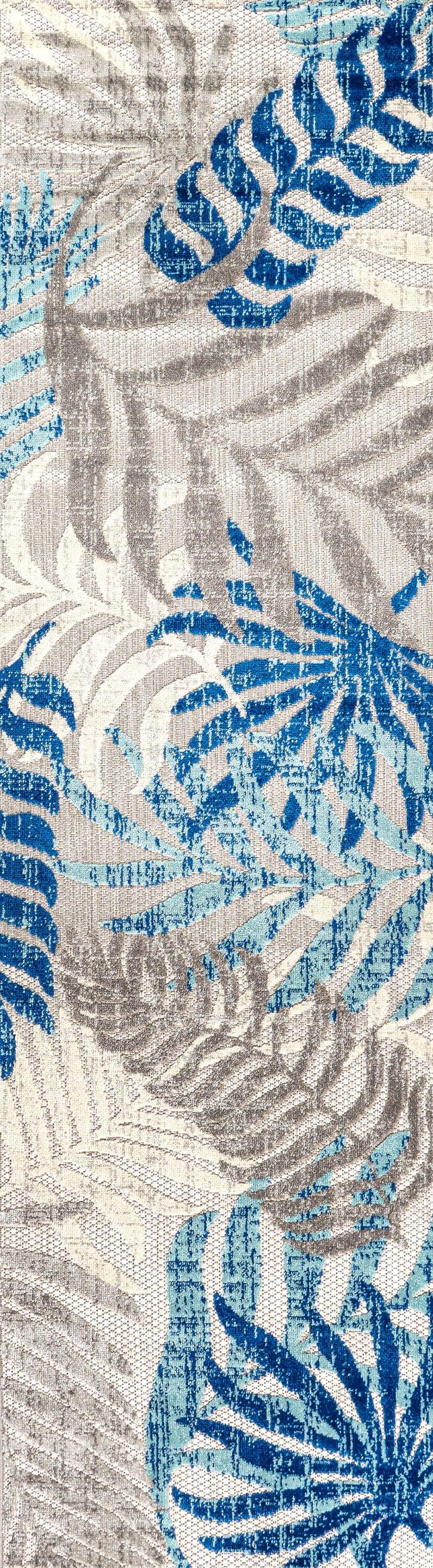 JONATHAN Y Tropics Palm Leaves Indoor/Outdoor Gray/Blue 2 ft. x 8 ft. Runner Rug