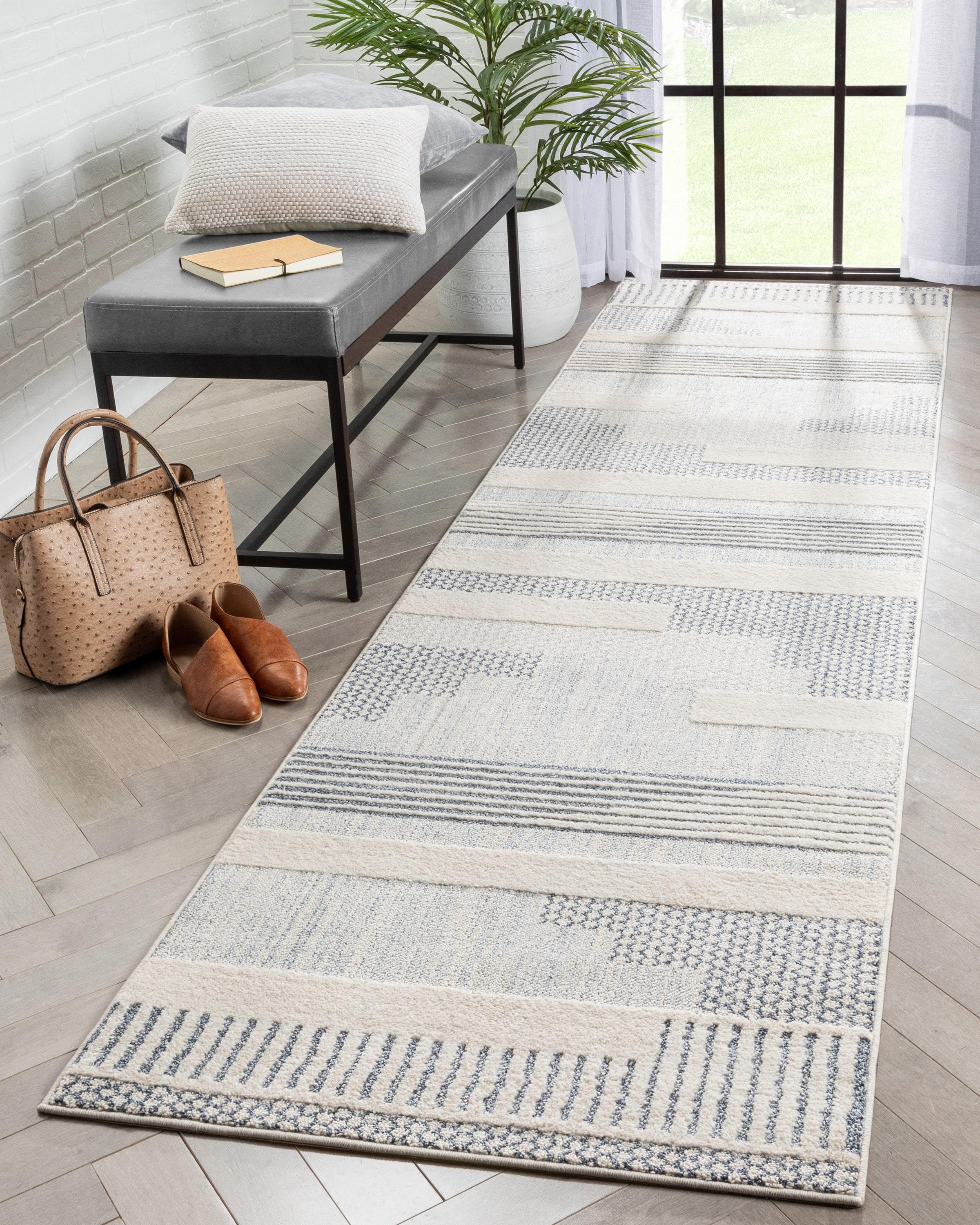 Marcone Briar Tribal Geometric Abstract Light Blue Looped Pile Rug