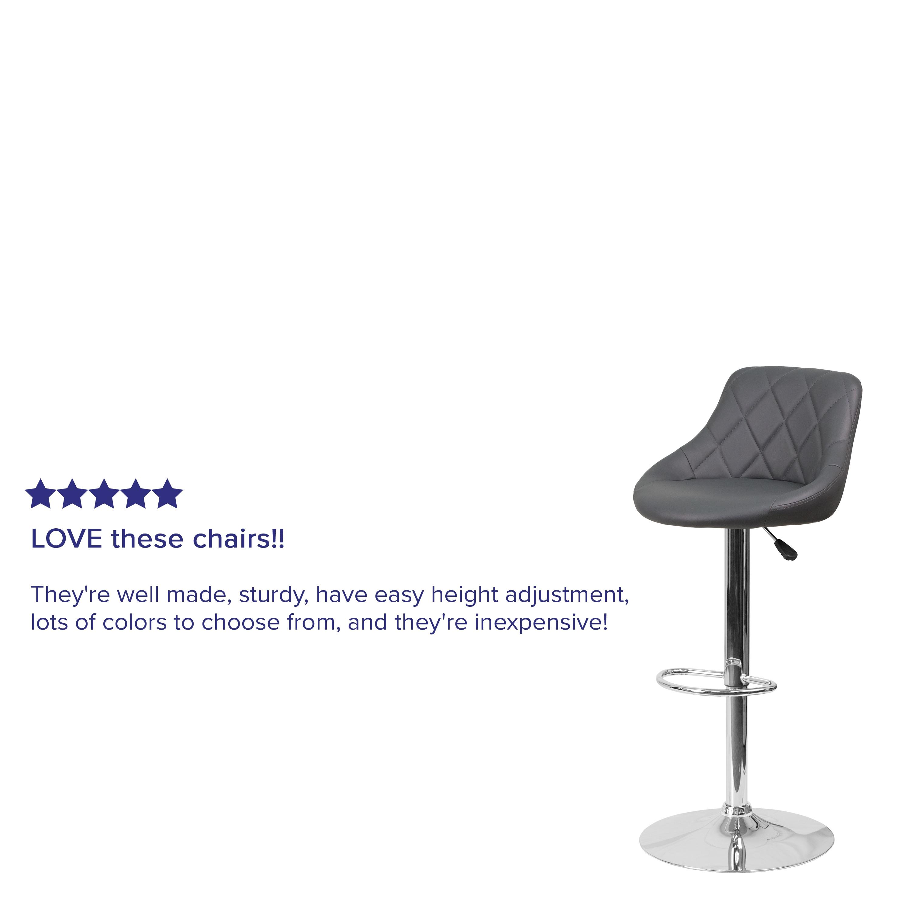 Flash Furniture Contemporary Gray Vinyl Bucket Seat Adjustable Height Barstool with Chrome Base