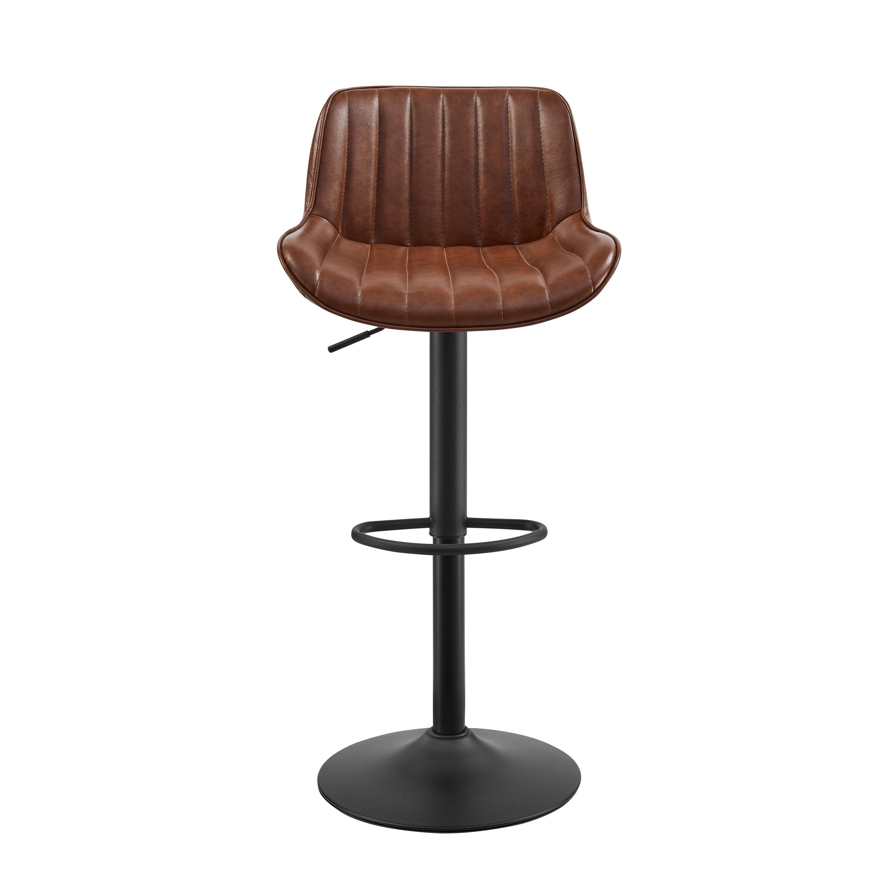 Art Leon Rustic Bar Stools Set of 2, Faux Leather with Backrest Chrome Legs, Upholstered Swivel Kitchen Stools, Cognac