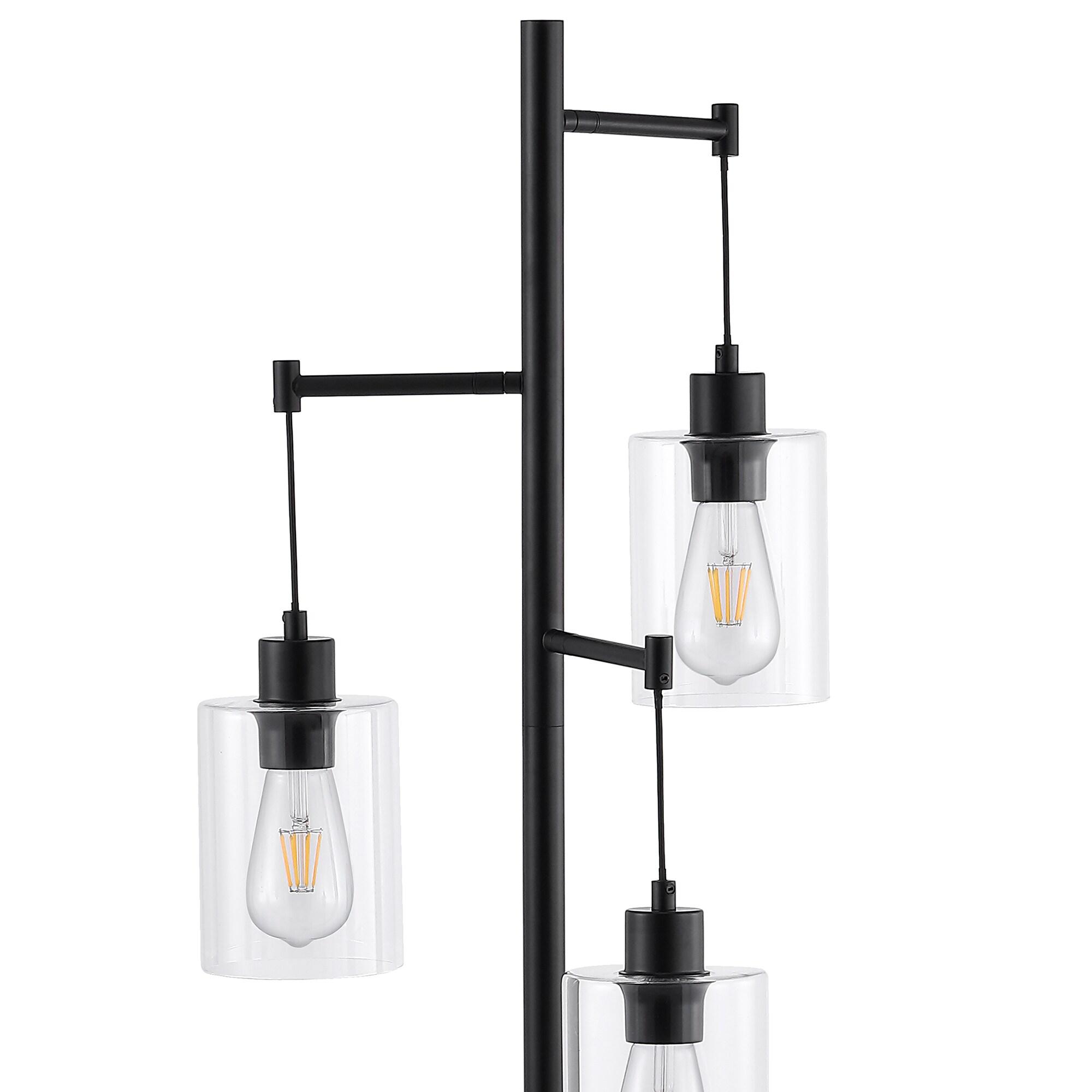Ledel Get 69" Industrial 3-Light Tree Floor Lamp with Glass Shades Black