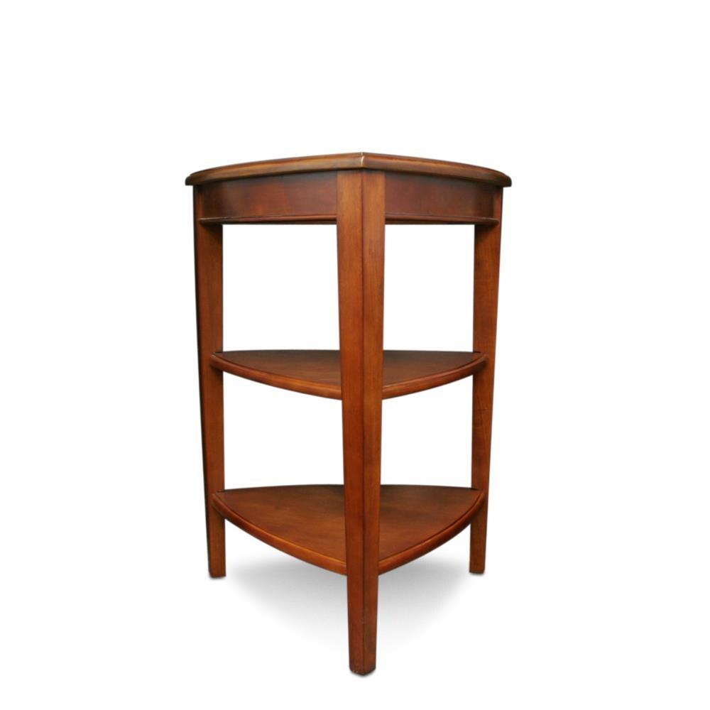 Shield Tier Corner Table - Glazed Auburn - Leick Home: Solid Wood, Bowed Rails, 27" High