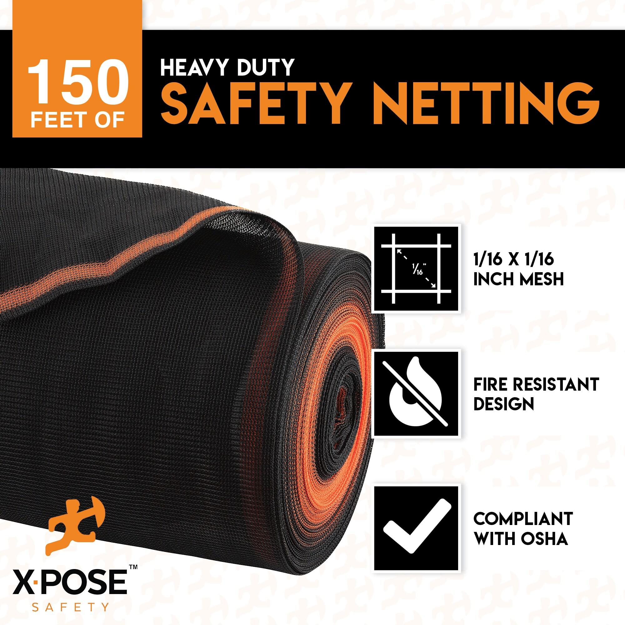 Construction Safety Debris Netting - 150 Ft Temporary Material Roll, 1/16" Mesh Scaffold Net Enclosure, Barricade, Visibility Barrier, Fencing Roll, Heavy Duty Fire Retardant 8.5 ft x 150 ft, Black