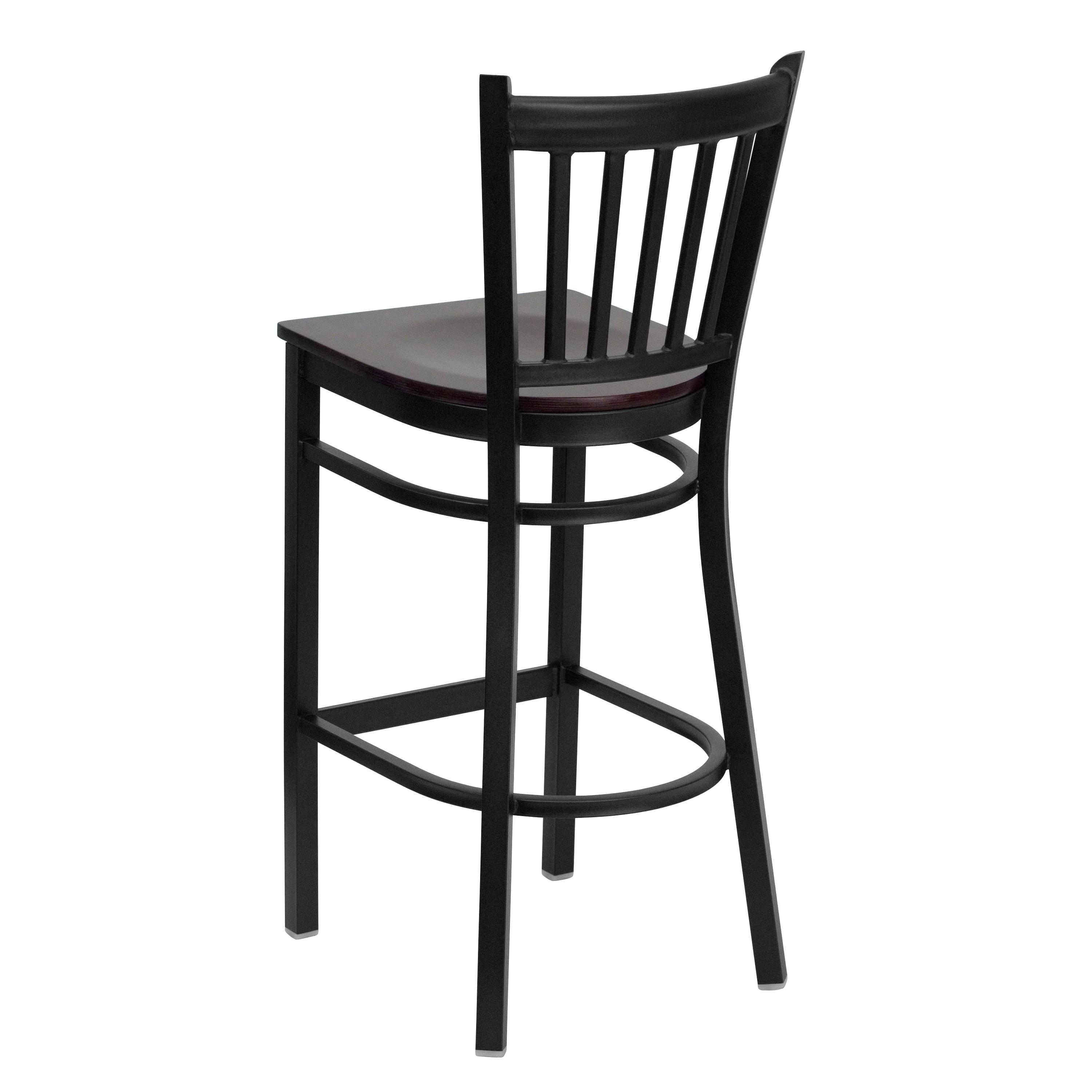 Flash Furniture HERCULES Series Black Vertical Back Metal Restaurant Barstool - Mahogany Wood Seat