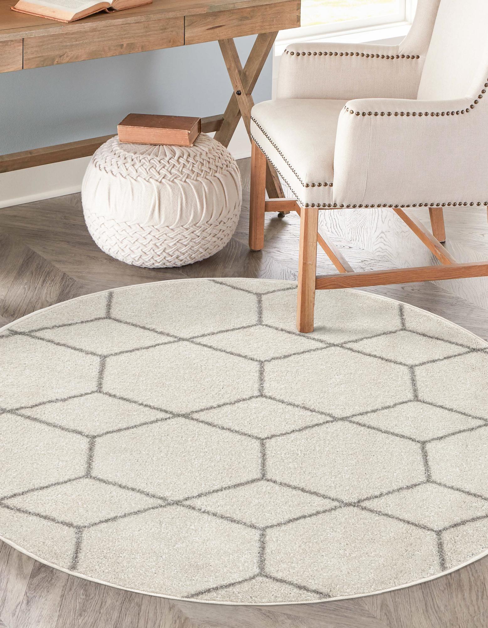 Unique Loom 4' 0 x 4' 0 Trellis Frieze Ivory Area Rug