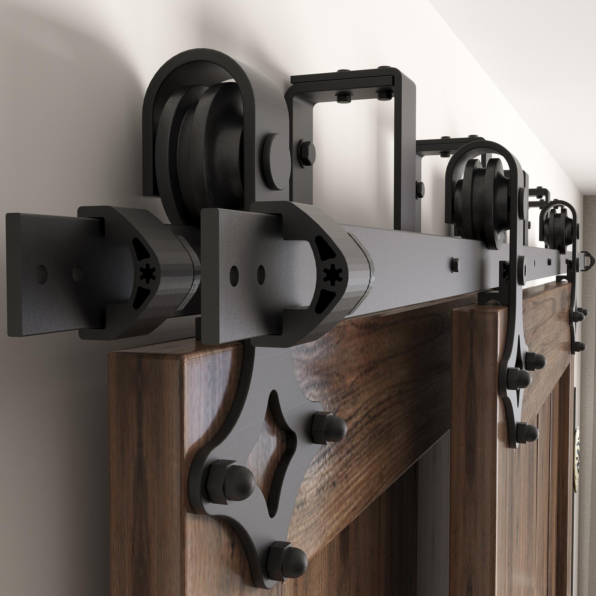 Homacer Black Rustic Diamond Design Double Track Bypass Barn Door Hardware Kit For Two Use( Door Not Included)
