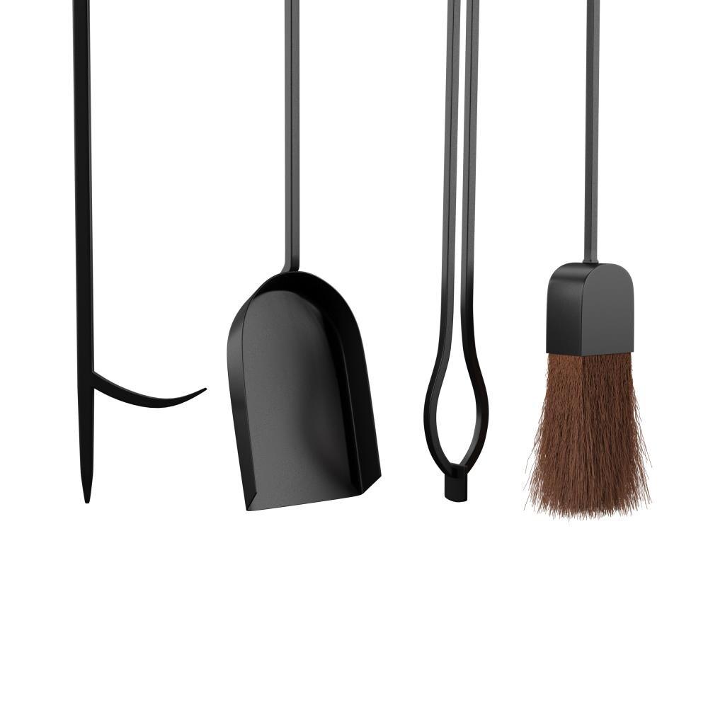 Modern Black and Gold Iron 4-Piece Fireplace Tool Set