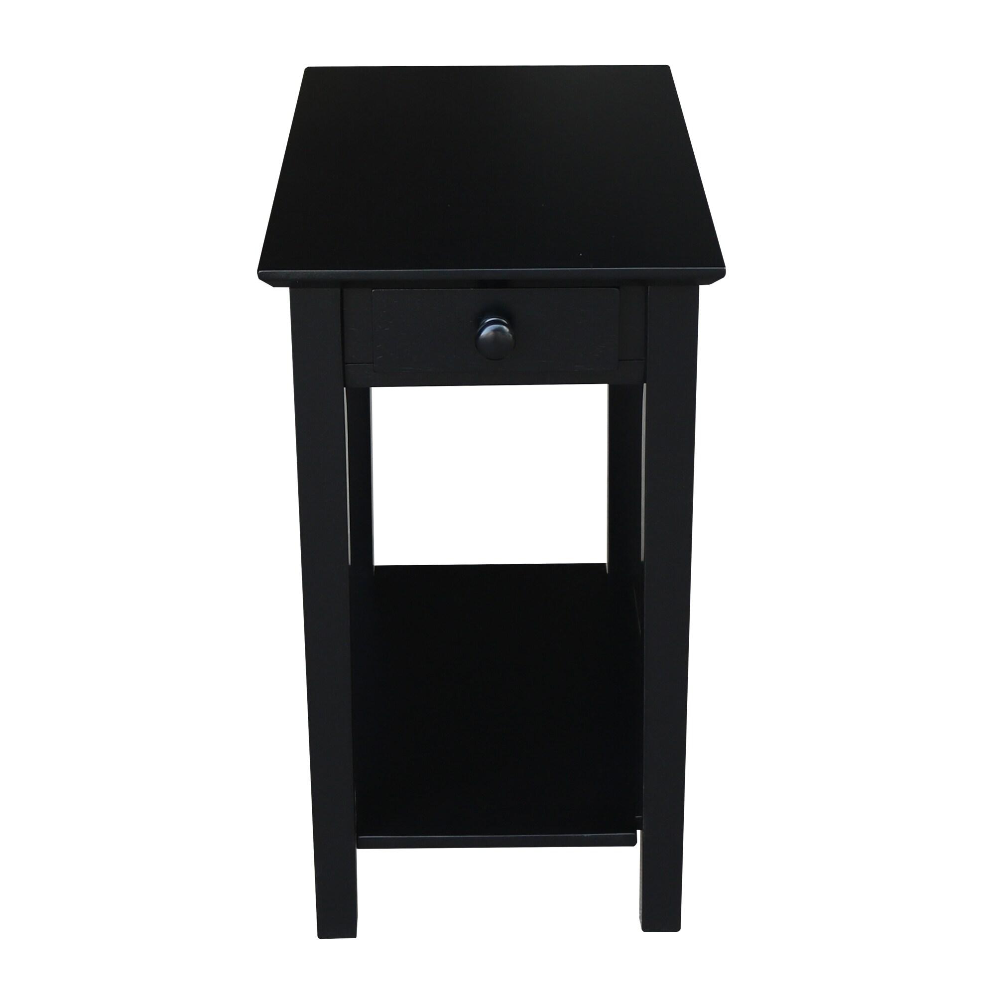 International Concepts Narrow End Table Black: Sleek Design with Drawer & Fixed Shelf for Living Room