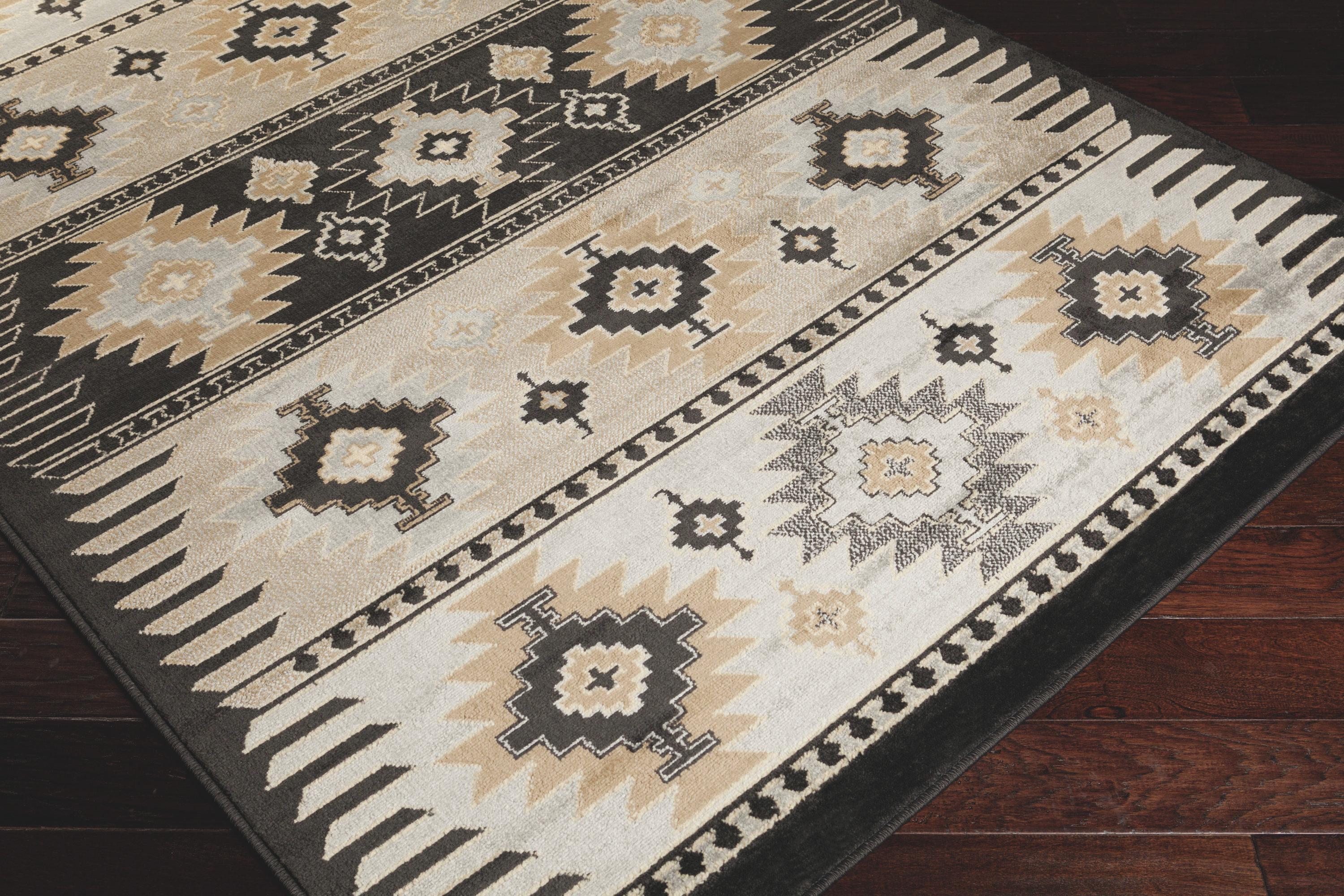 Greige and Black Synthetic Southwest Print Rectangular Area Rug