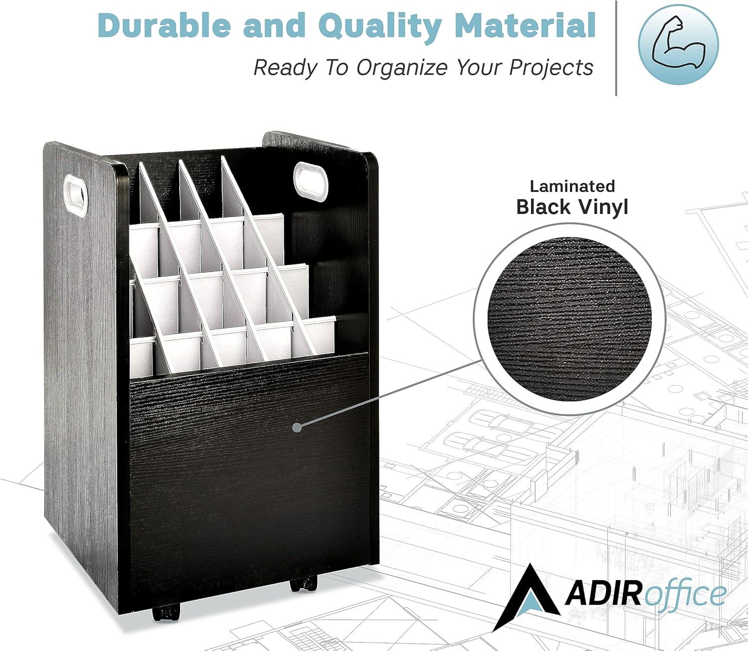 20-Slot Mobile Rolling Wood Blueprint Roll File Large Document Organizer